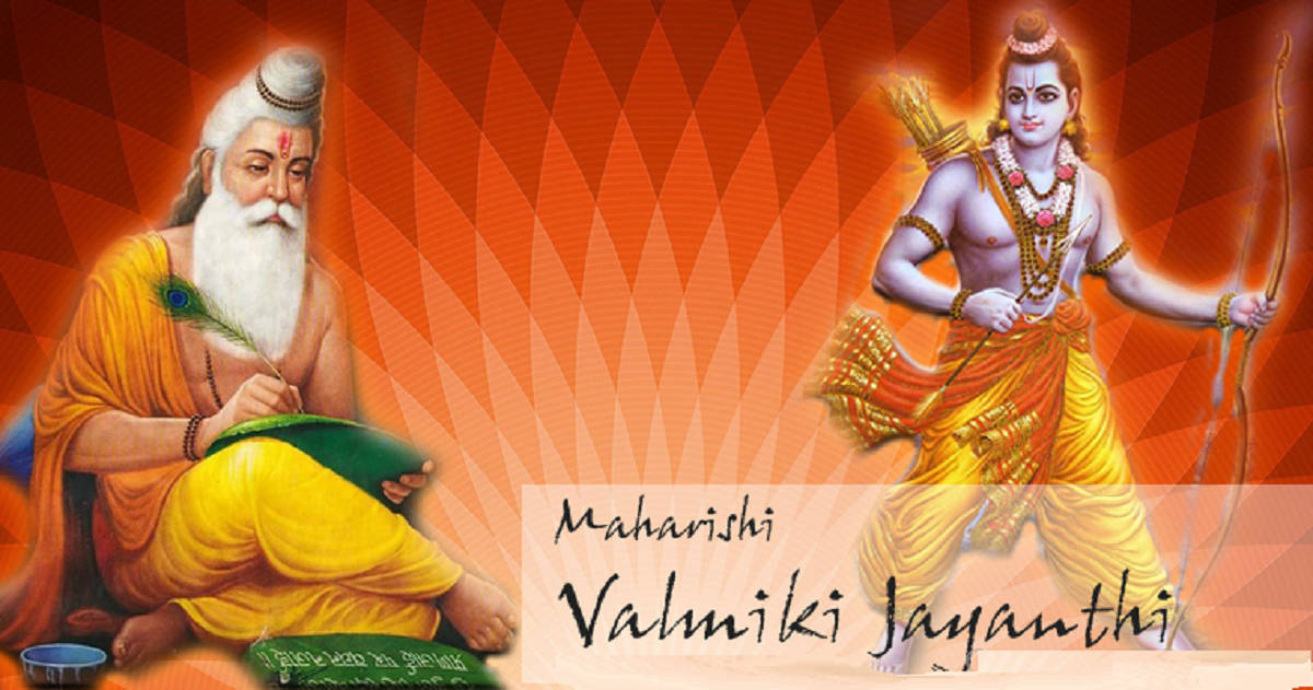 Sri Ram With Valmiki In Aesthetic Orange Background