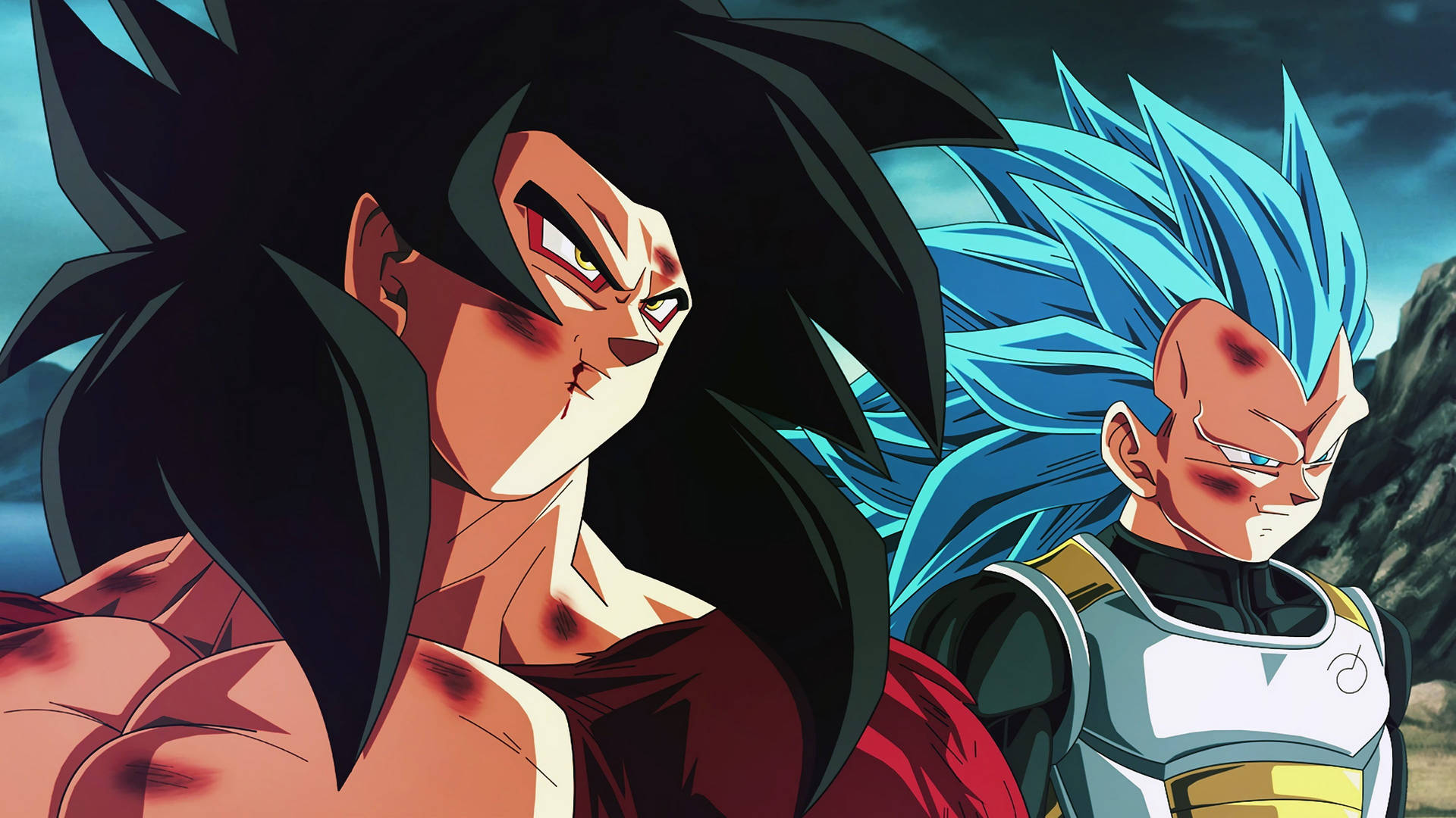 Ssj4 Goku Blue Haired Vegeta Background