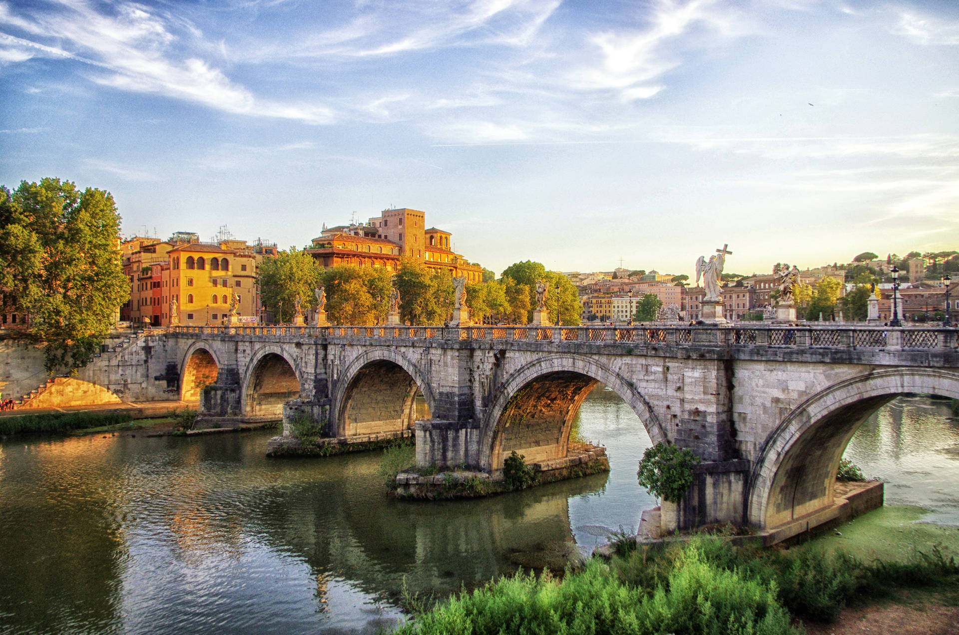 St. Angelo Bridge In Rome Background