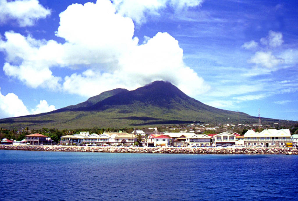 St Kitts And Nevis Houses And Mountain Background