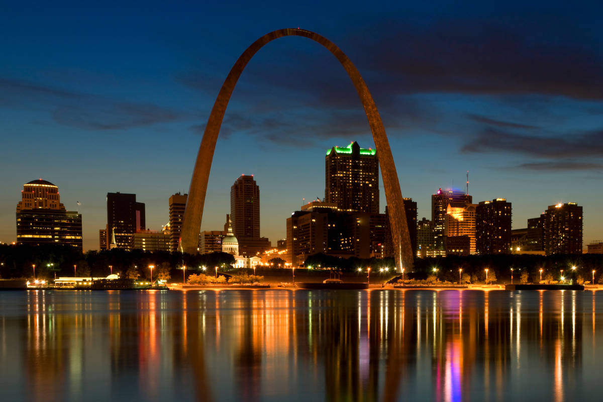 St. Louis Arch Colorful Lights