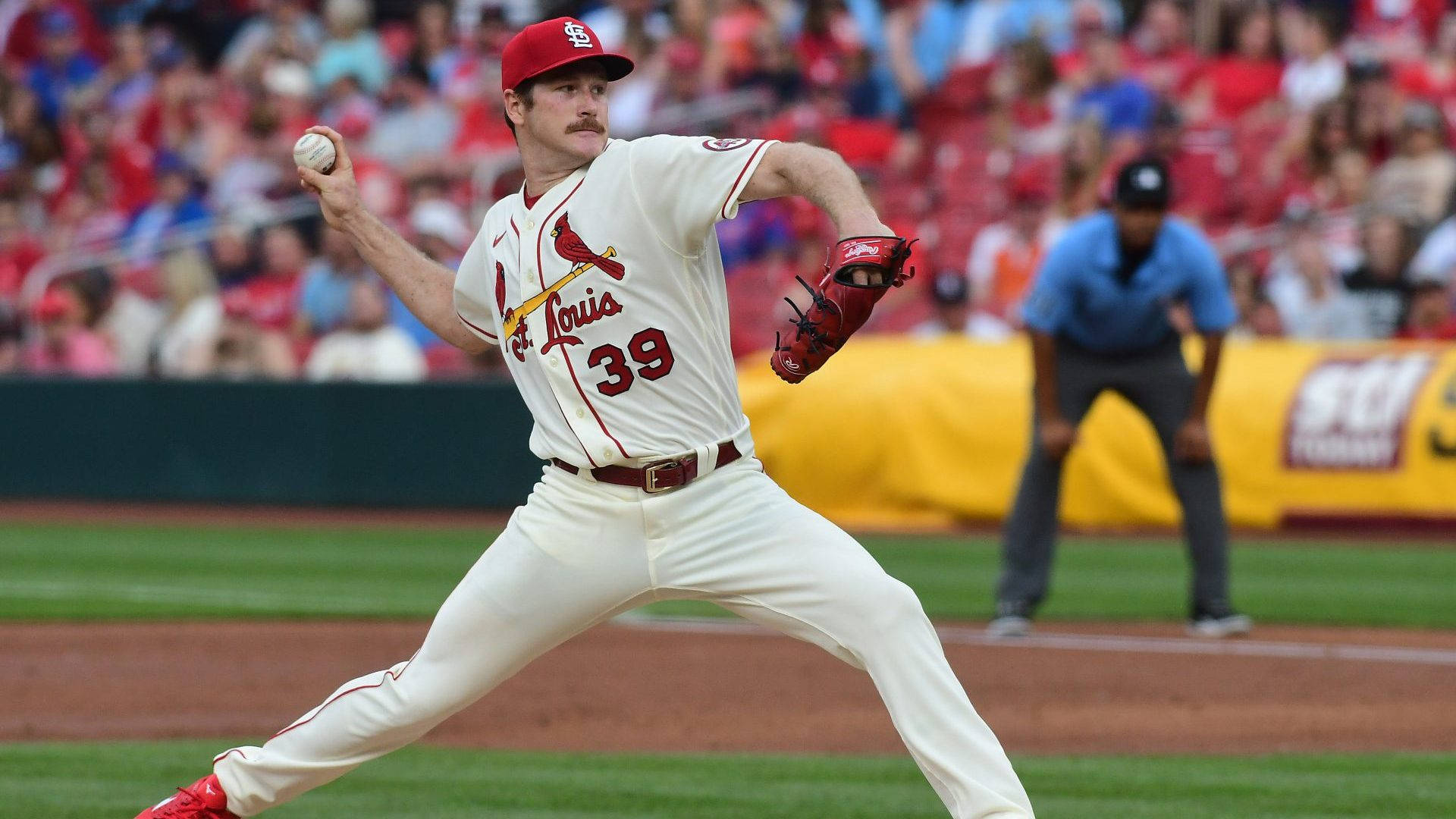 St. Louis Cardinals' Ace, Miles Mikolas, Executes A Powerful Pitch Background