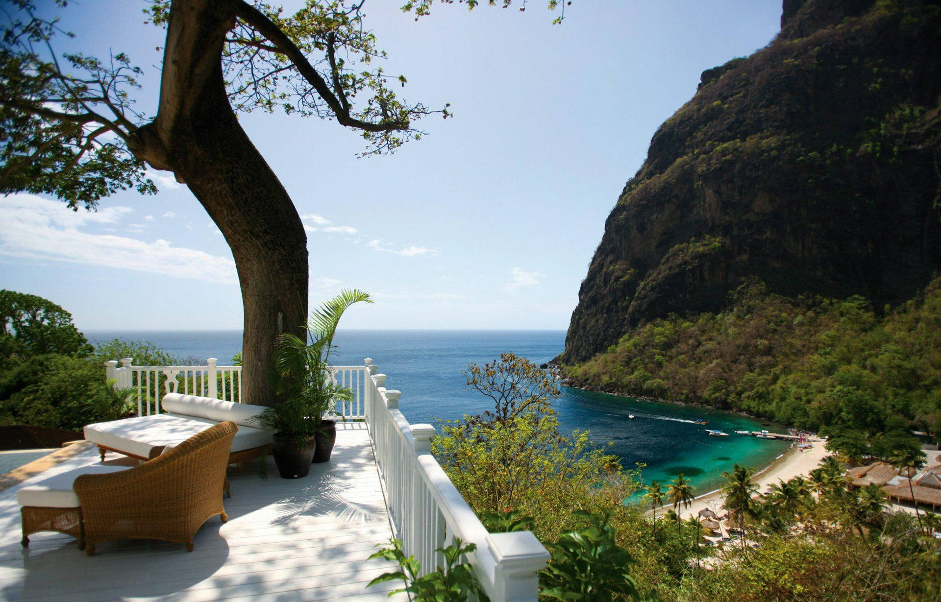 St. Lucia Porch Overlooking The Sea Background