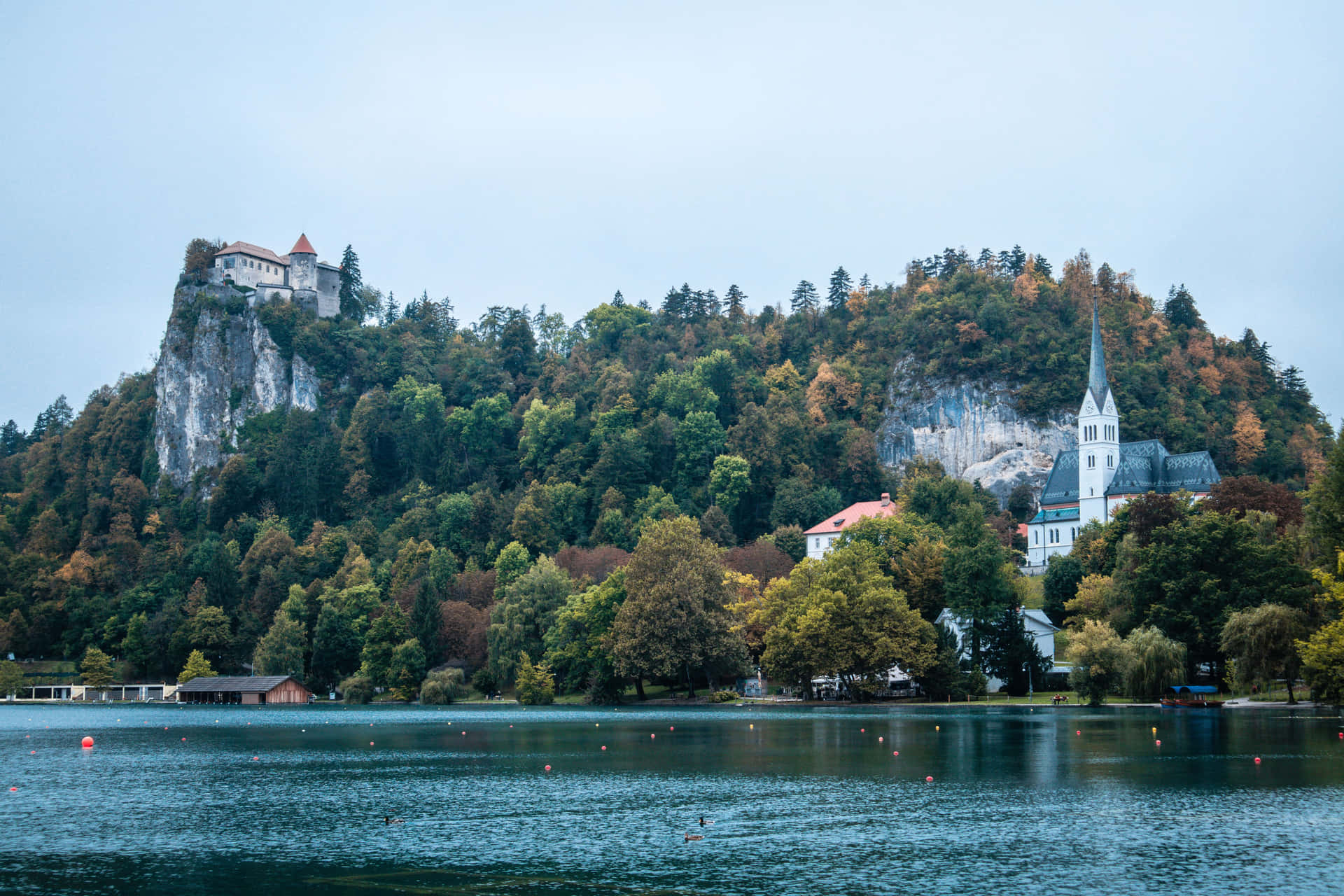 St. Martin's Parish Along Lake Bled Background