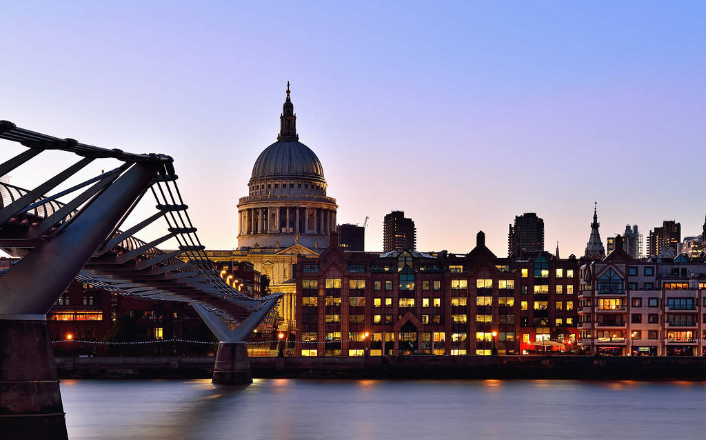 St Paul Cathedral Sunset Millennium Bridge Background