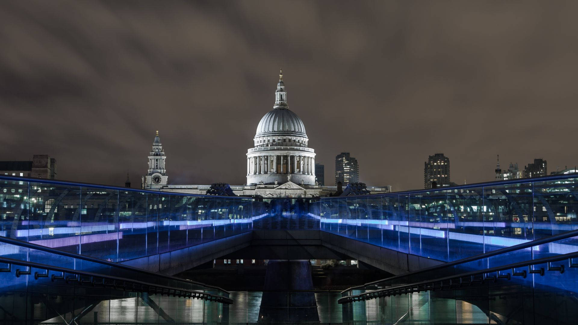 St Paul Millennium Bridge Blue Lights Background