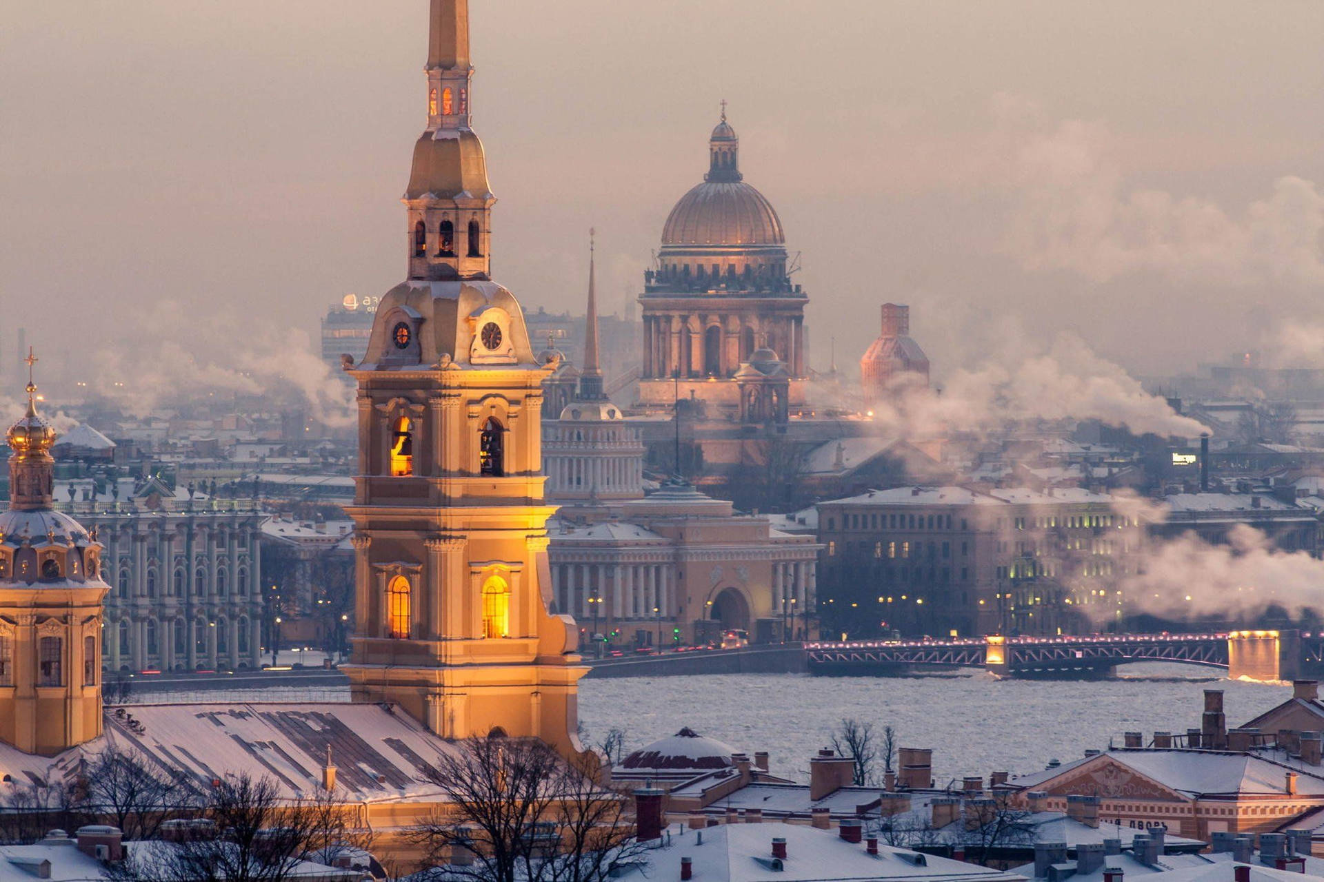 St. Petersburg With A Smoky Scene Background
