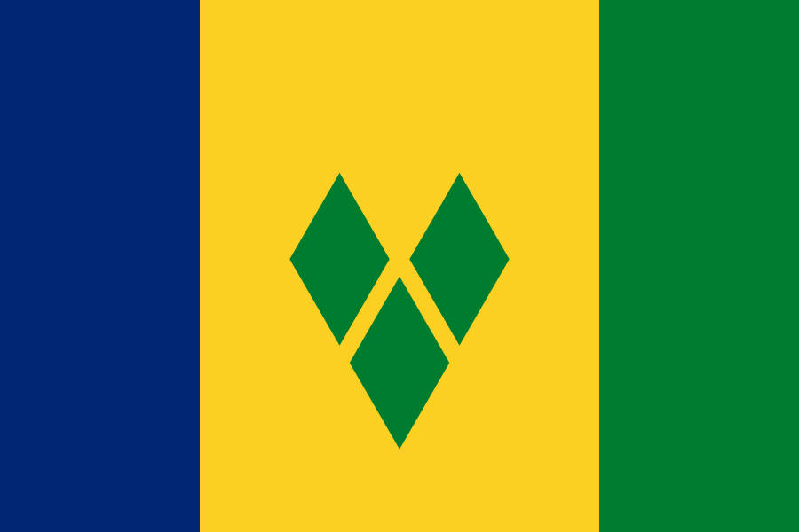 St. Vincent And The Grenadines Flag Flying Proudly Against Clear Blue Skies Background