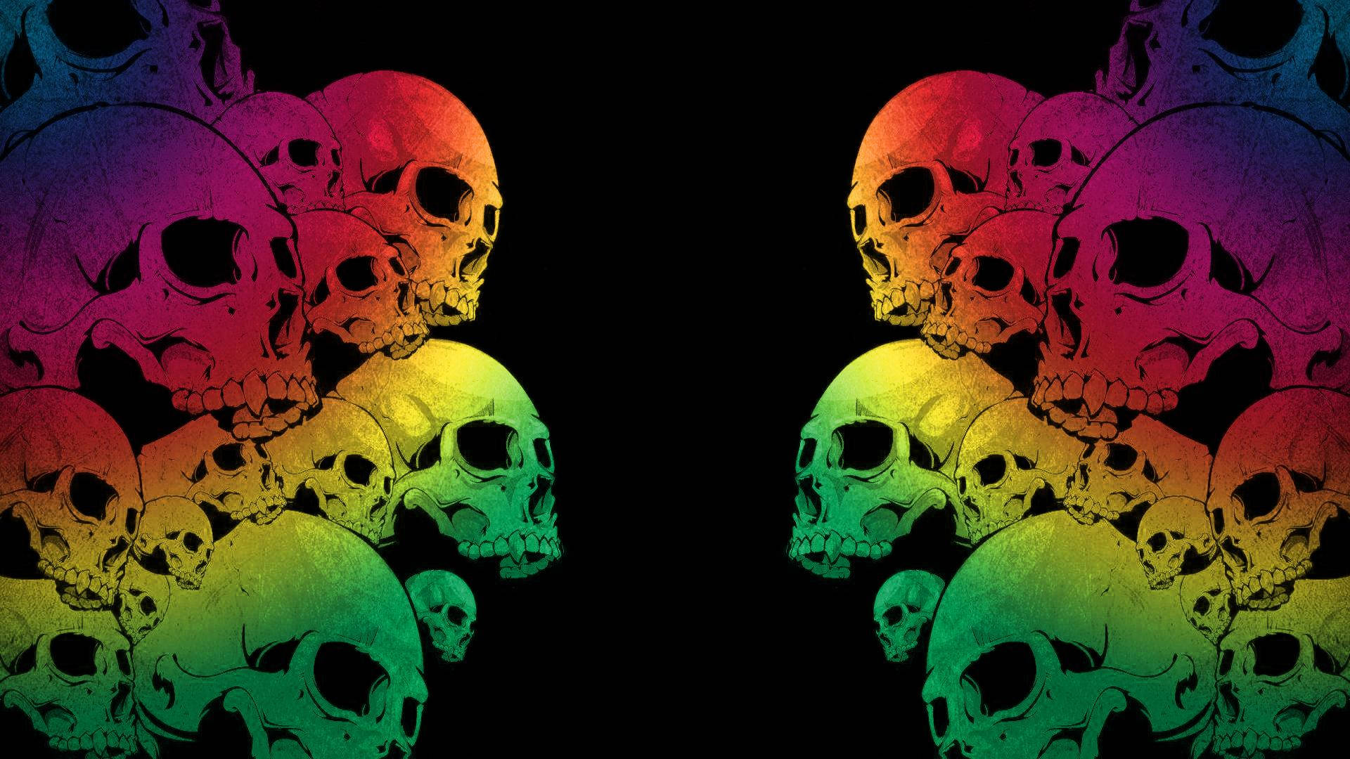 Stacked Up Colorful Skull On Black Background Background