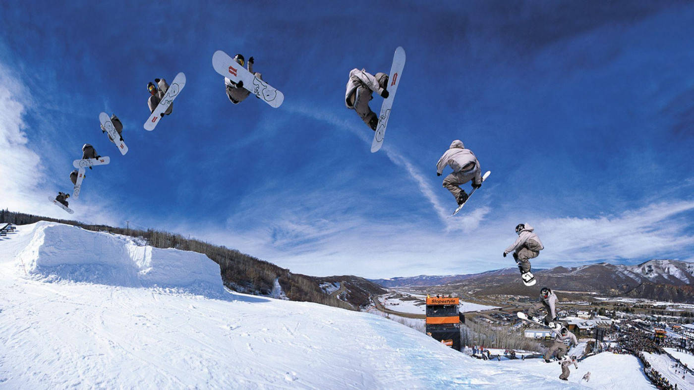 Stages Of Man With A Skateboard Doing Jumps Background