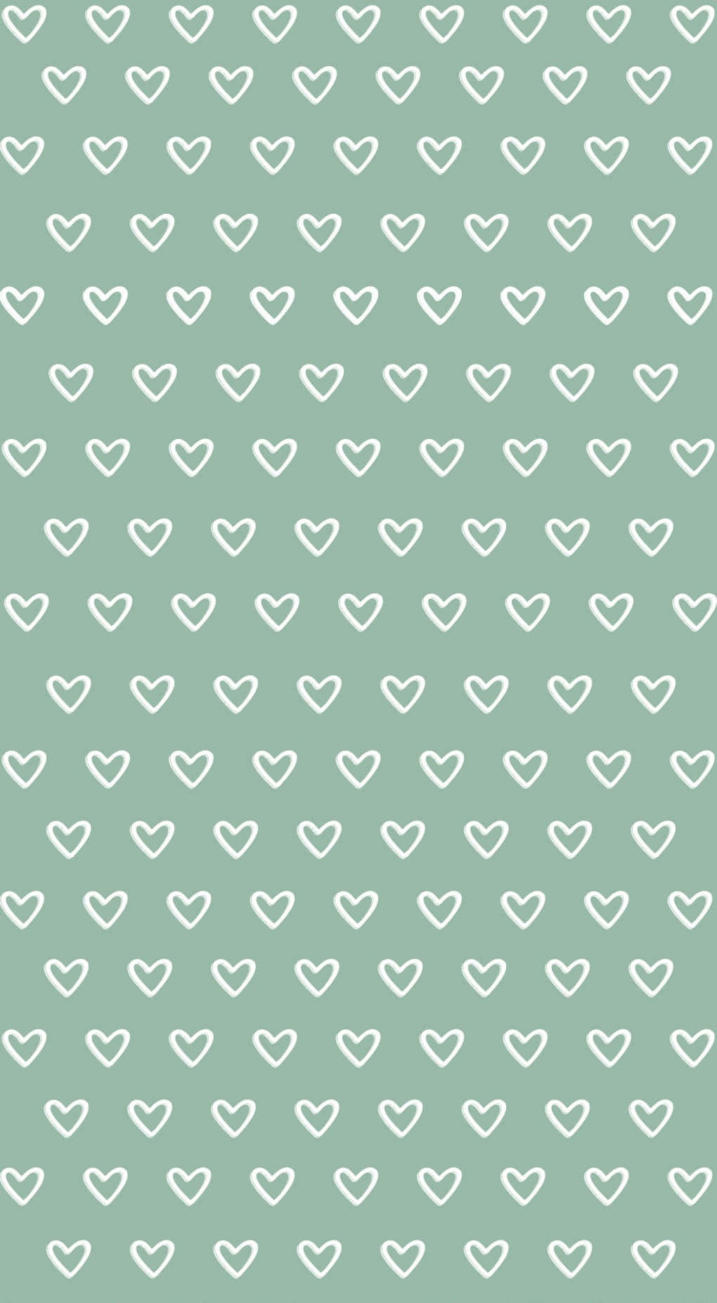 Staggered White Hearts Against Cute Sage Green Background Background
