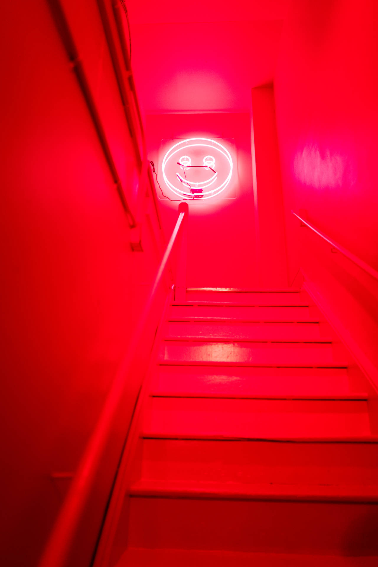 Staircase With Red Color Light Background