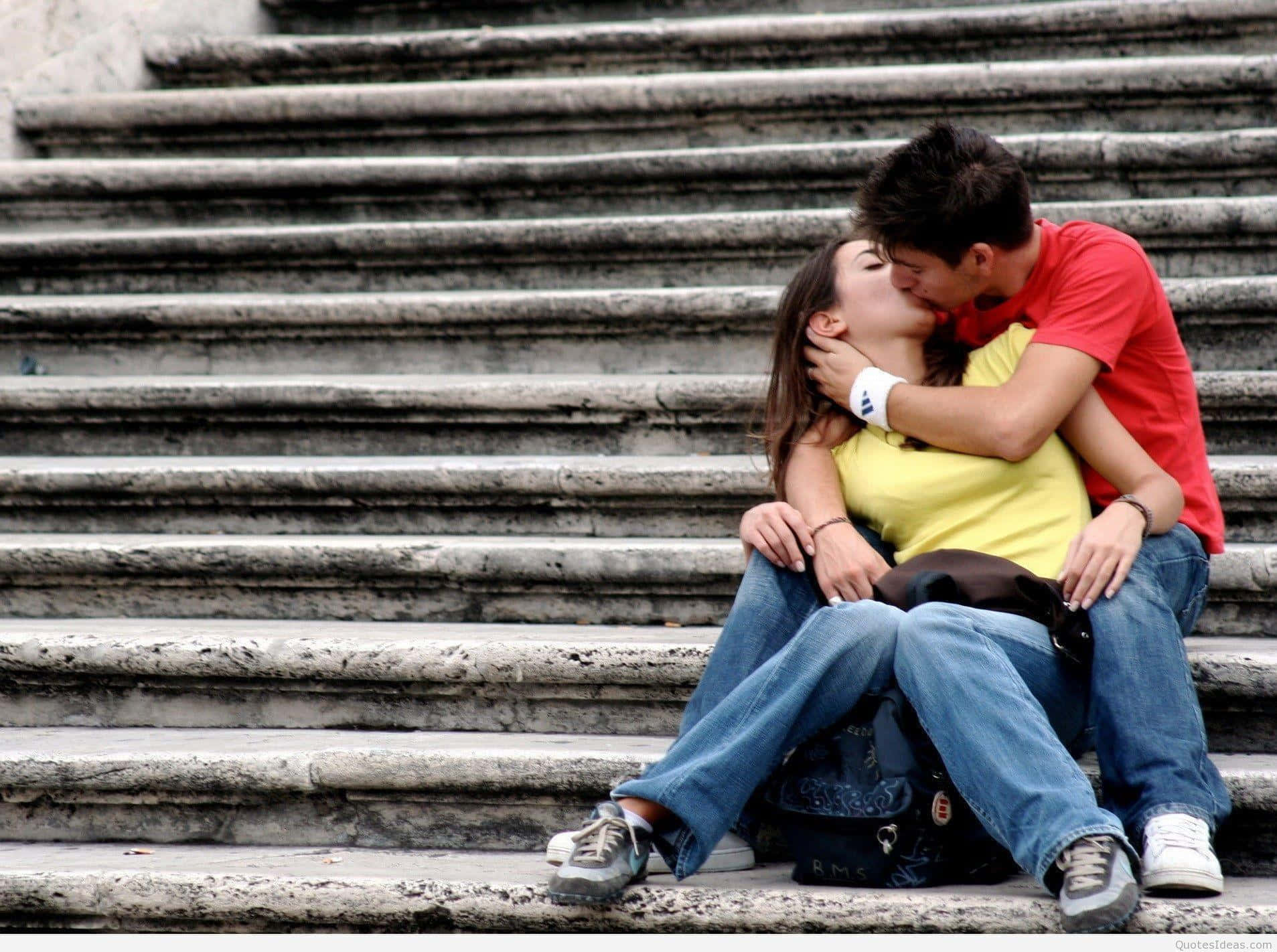 Stairs Love Kiss Thoughts Background