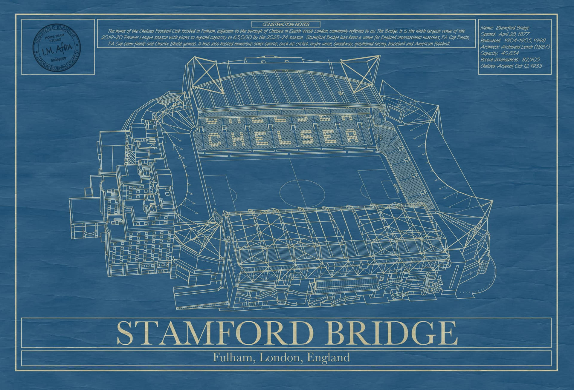 Stamford Bridge Stadium Blueprint Background