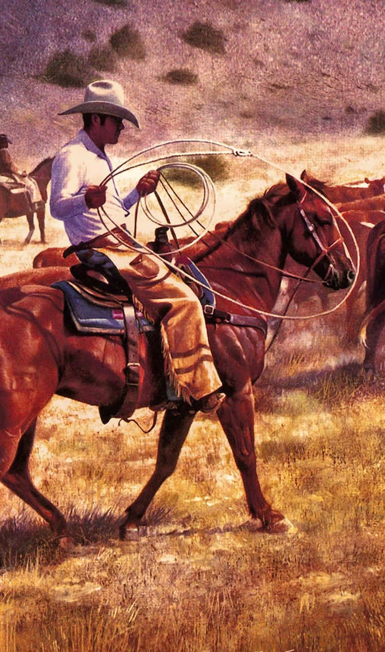 Stampede Through The Wild West With The Cowboy Iphone Background