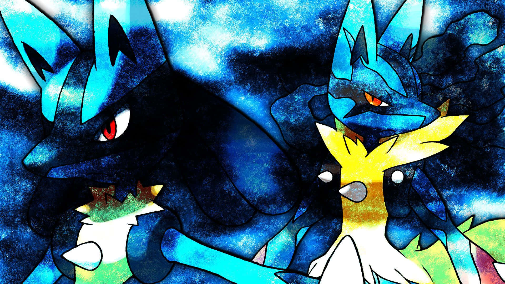Standard Pokemon Lucario With Mega Lucario Background