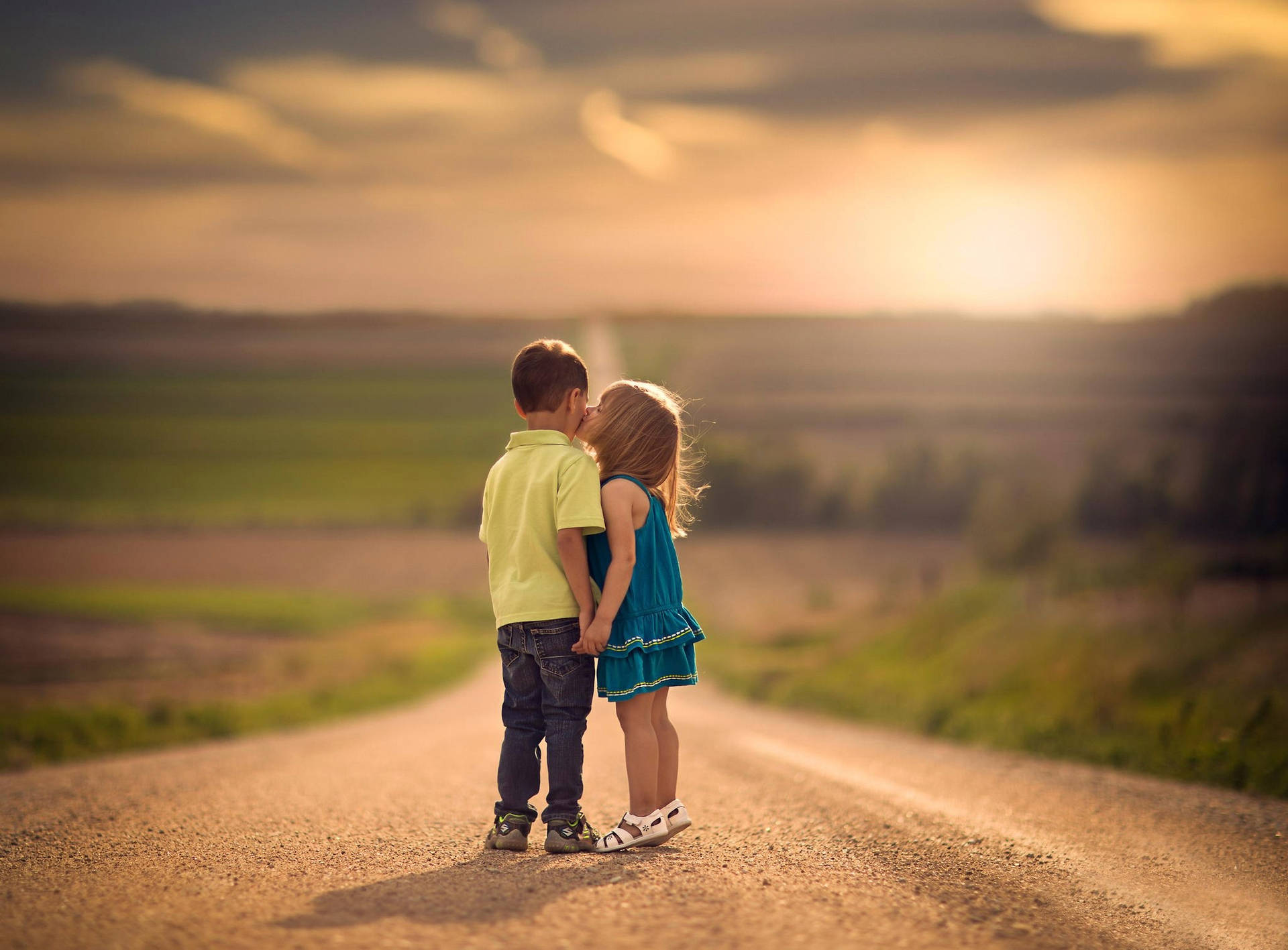 Standing Boy And Girl Children Background