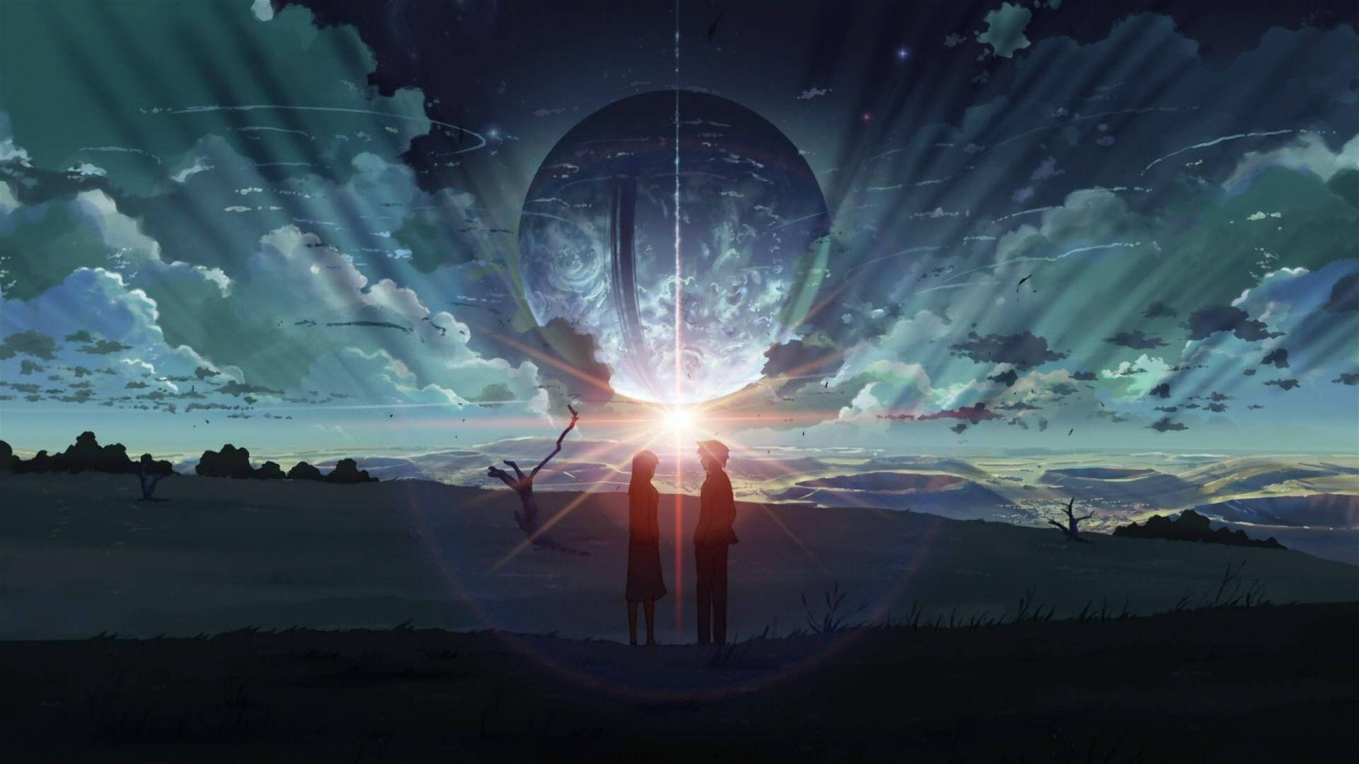 Standing Couple Silhouette Love Anime Background