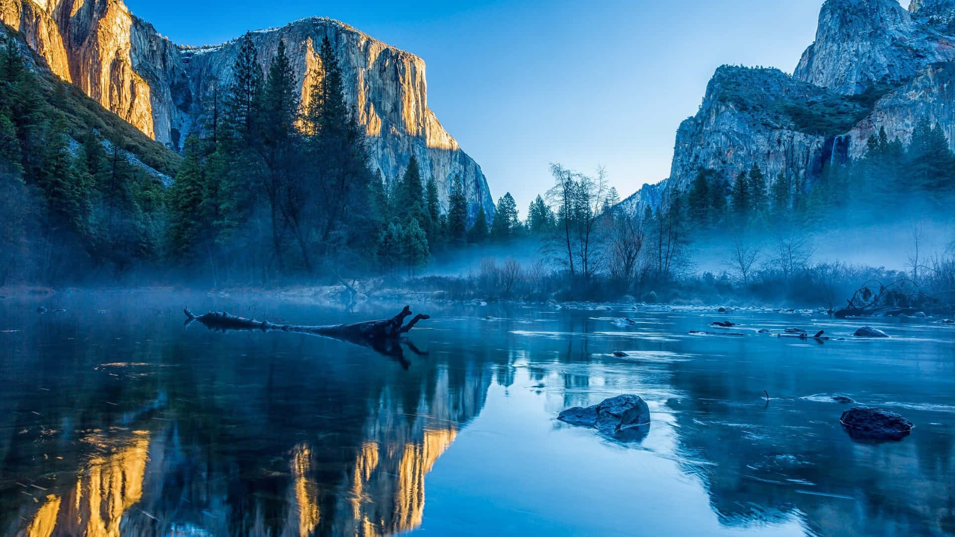 Standing In Solitude, The Granite Rock Wall Of El Capitan Intrigues The Viewer. Background