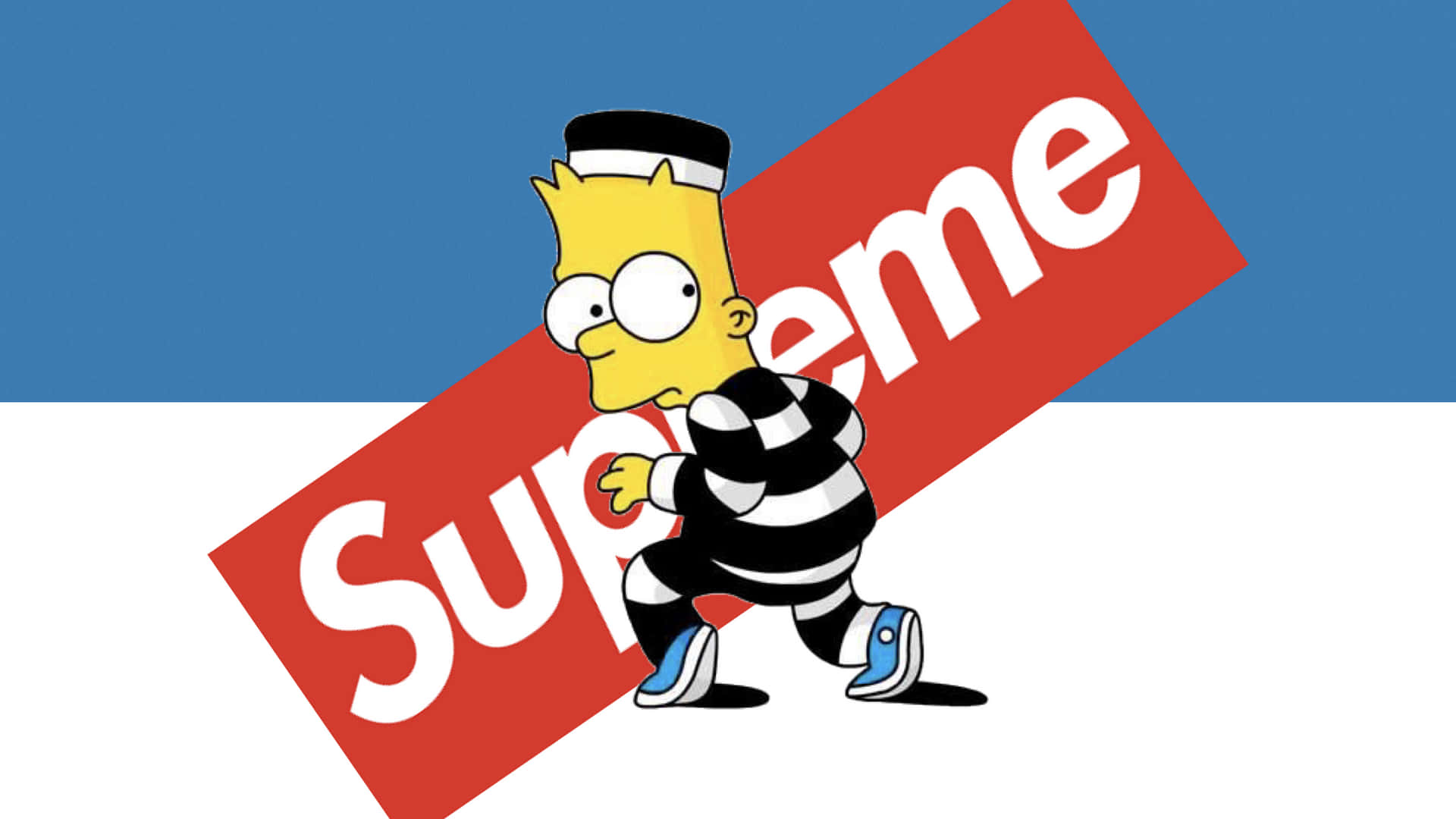 Standing Out From The Crowd In His Supreme Bart Simpson Attire Background