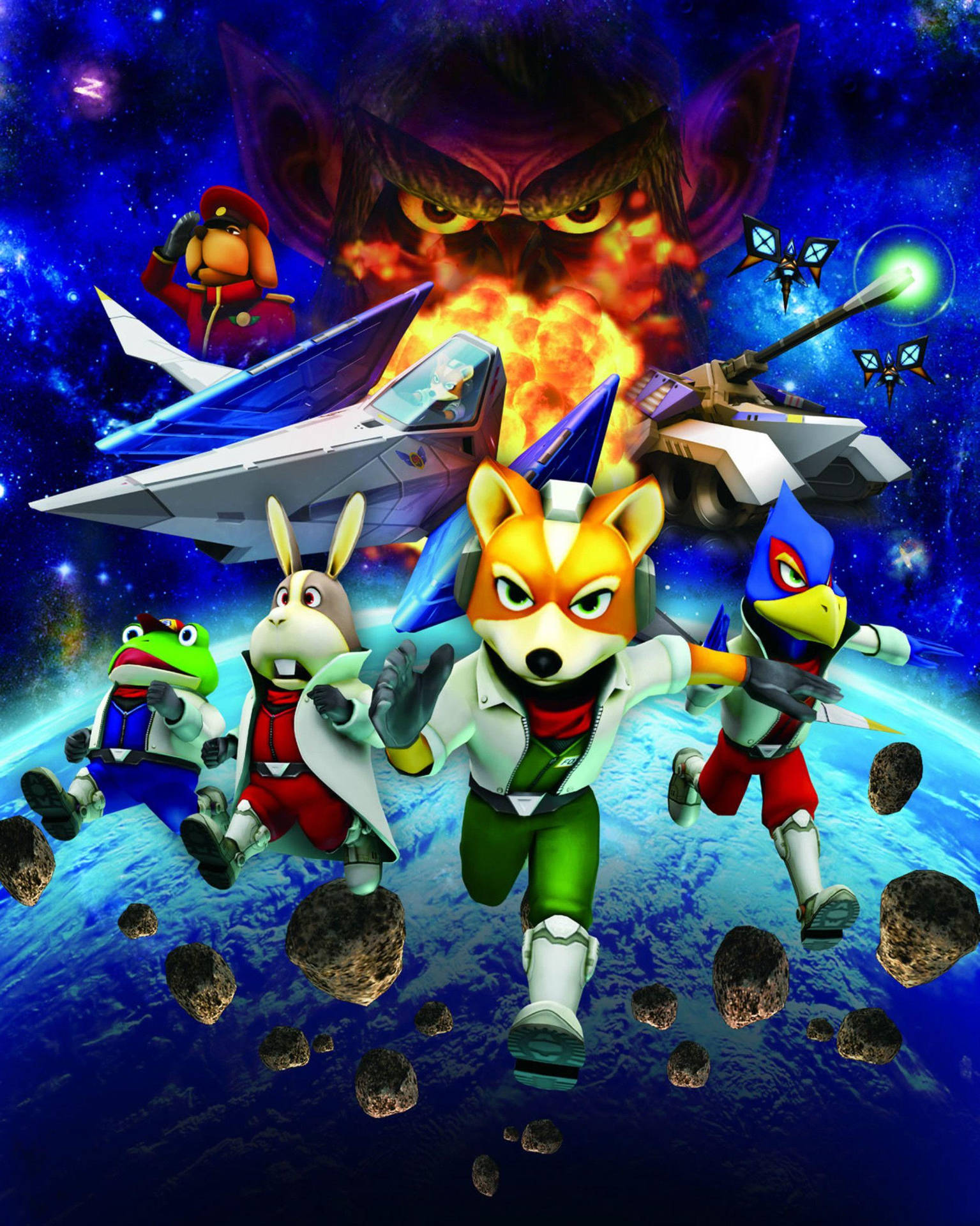 Star Fox Characters Running From Explosion Background