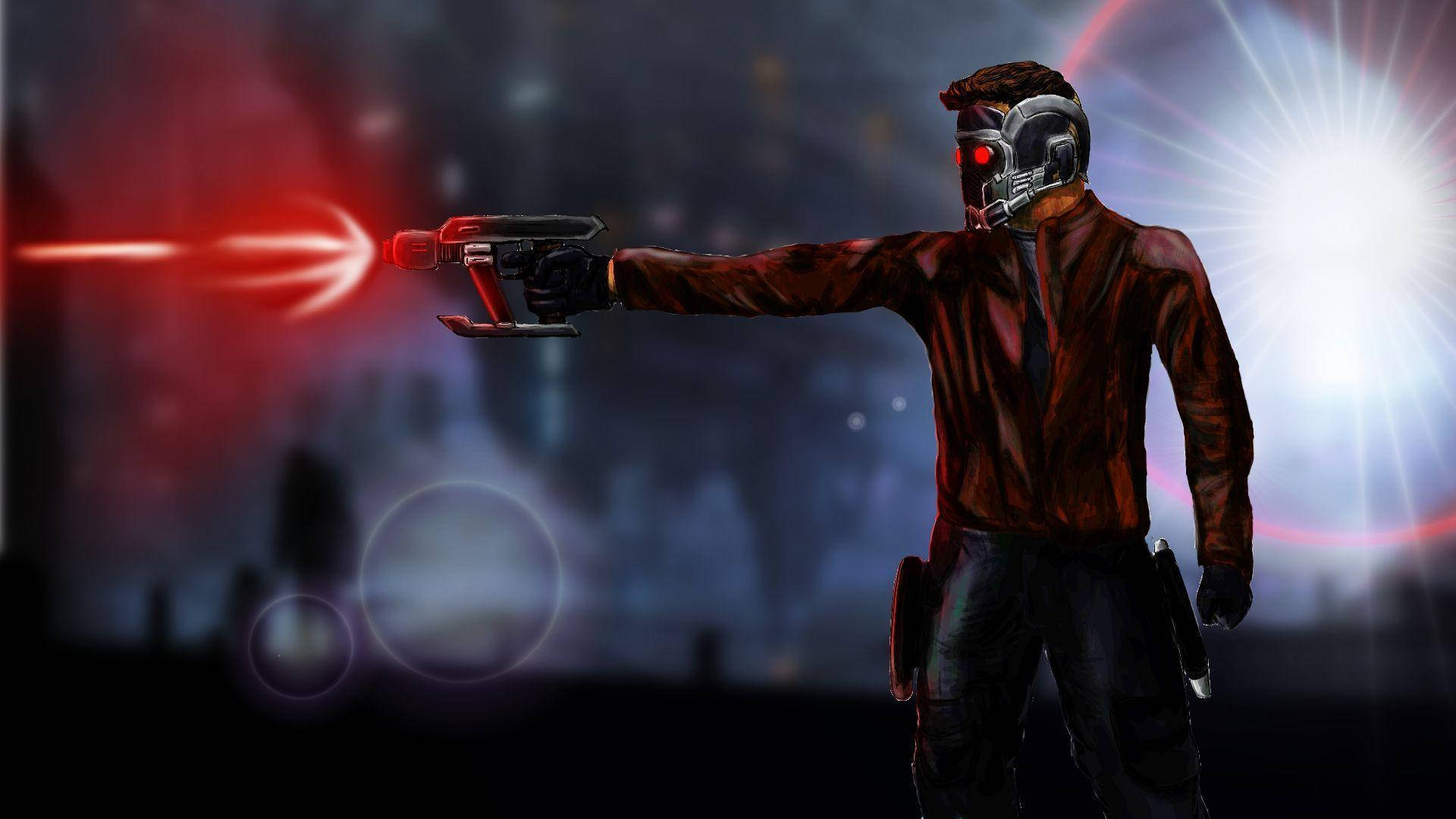 Star Lord Shooting Gun Background