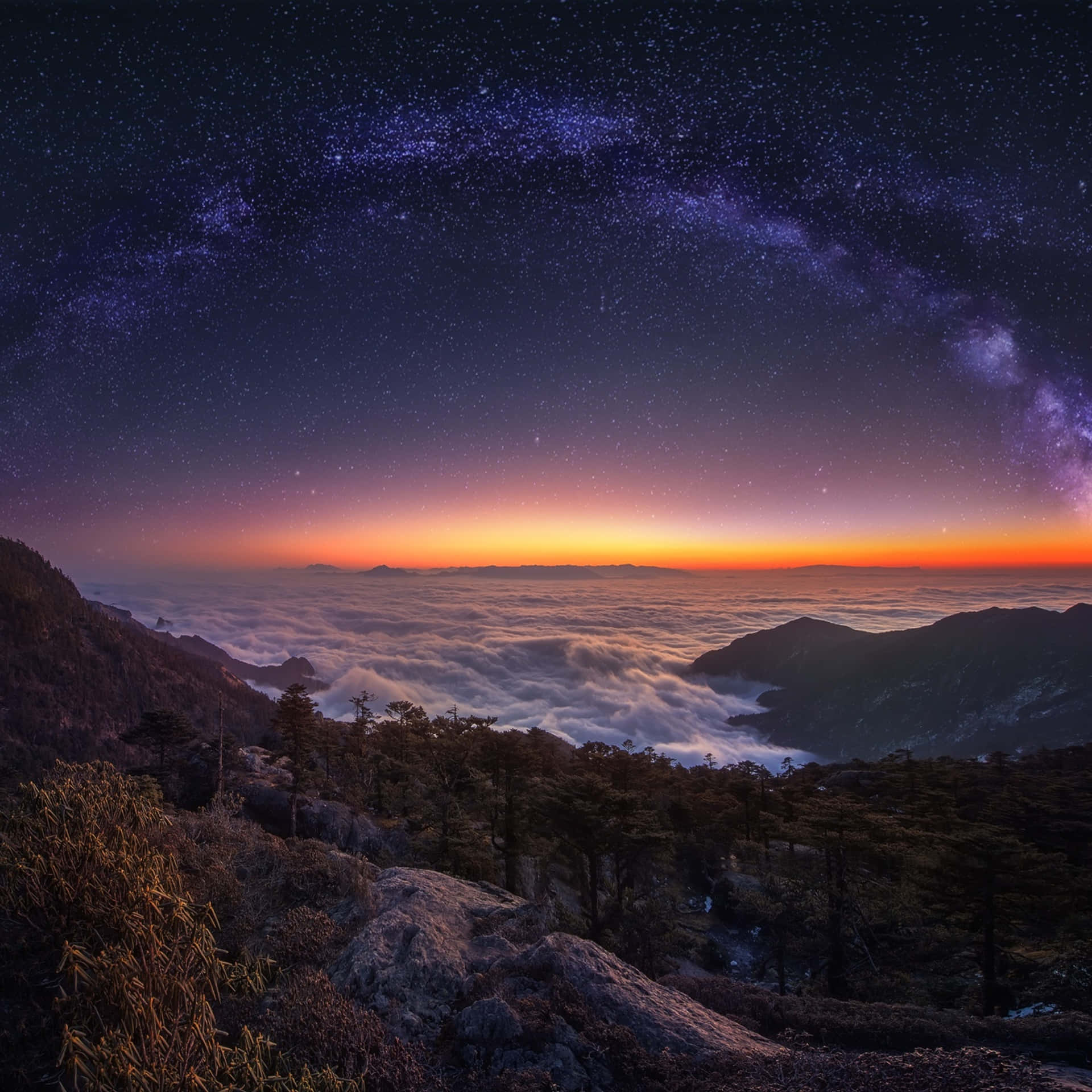 Star Sky With Sea Of Clouds Background