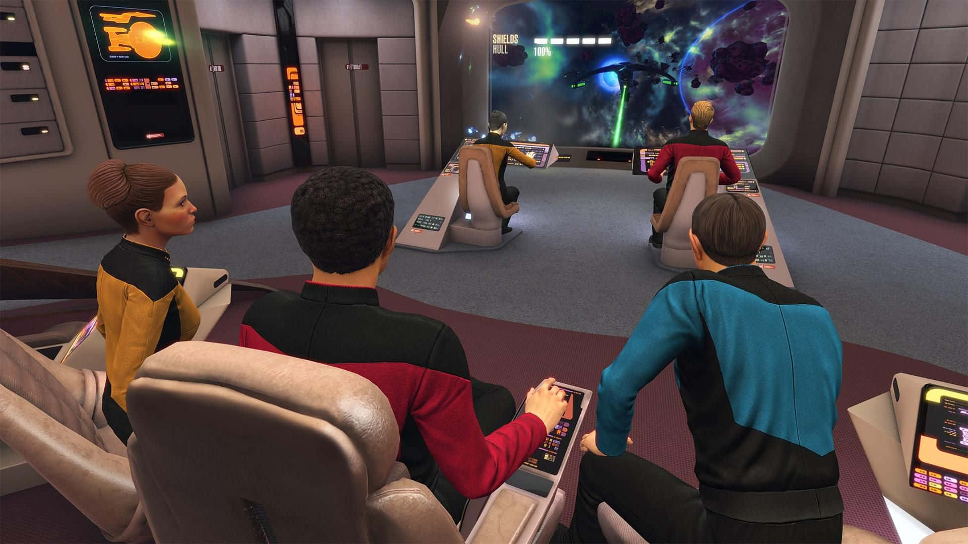 Star Trek Enterprise Bridge With Crew Members Background