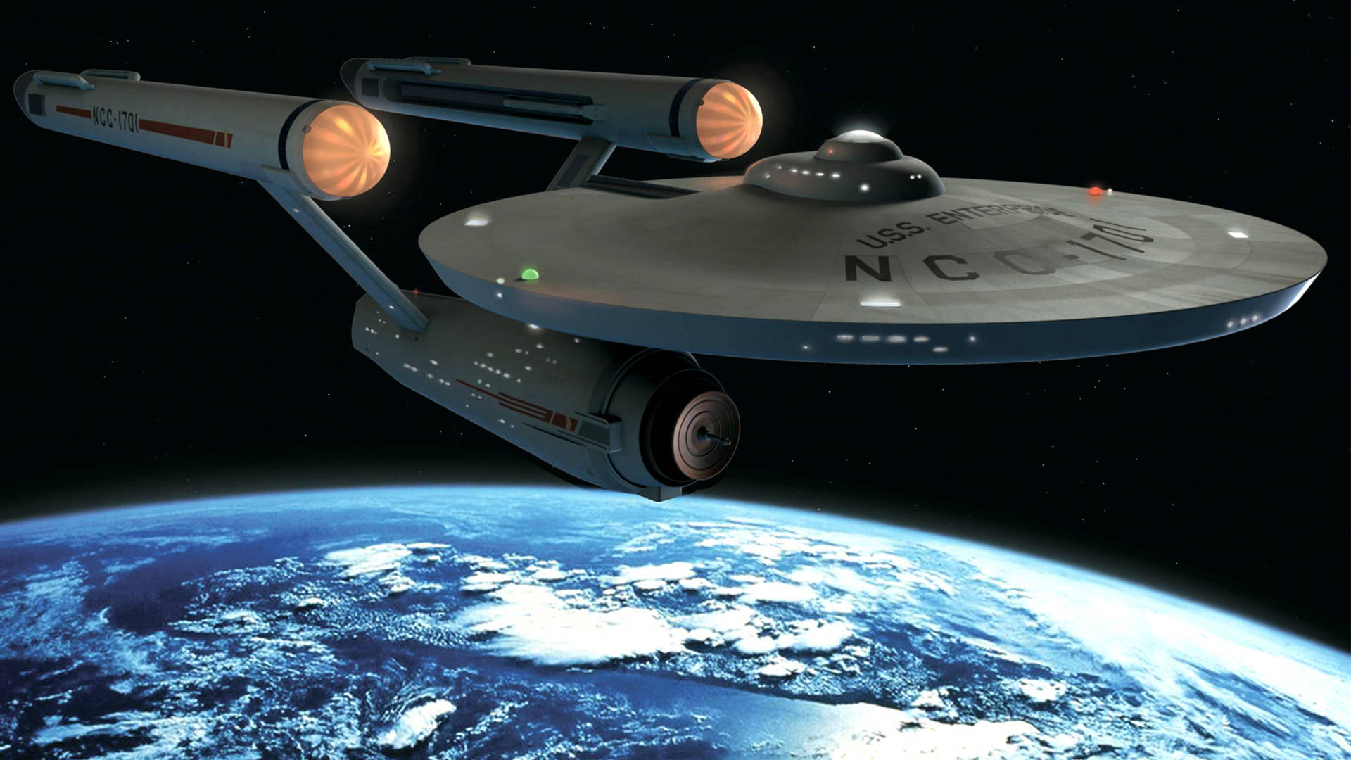Star Trek Starship Uss Enterprise Above Earth Background