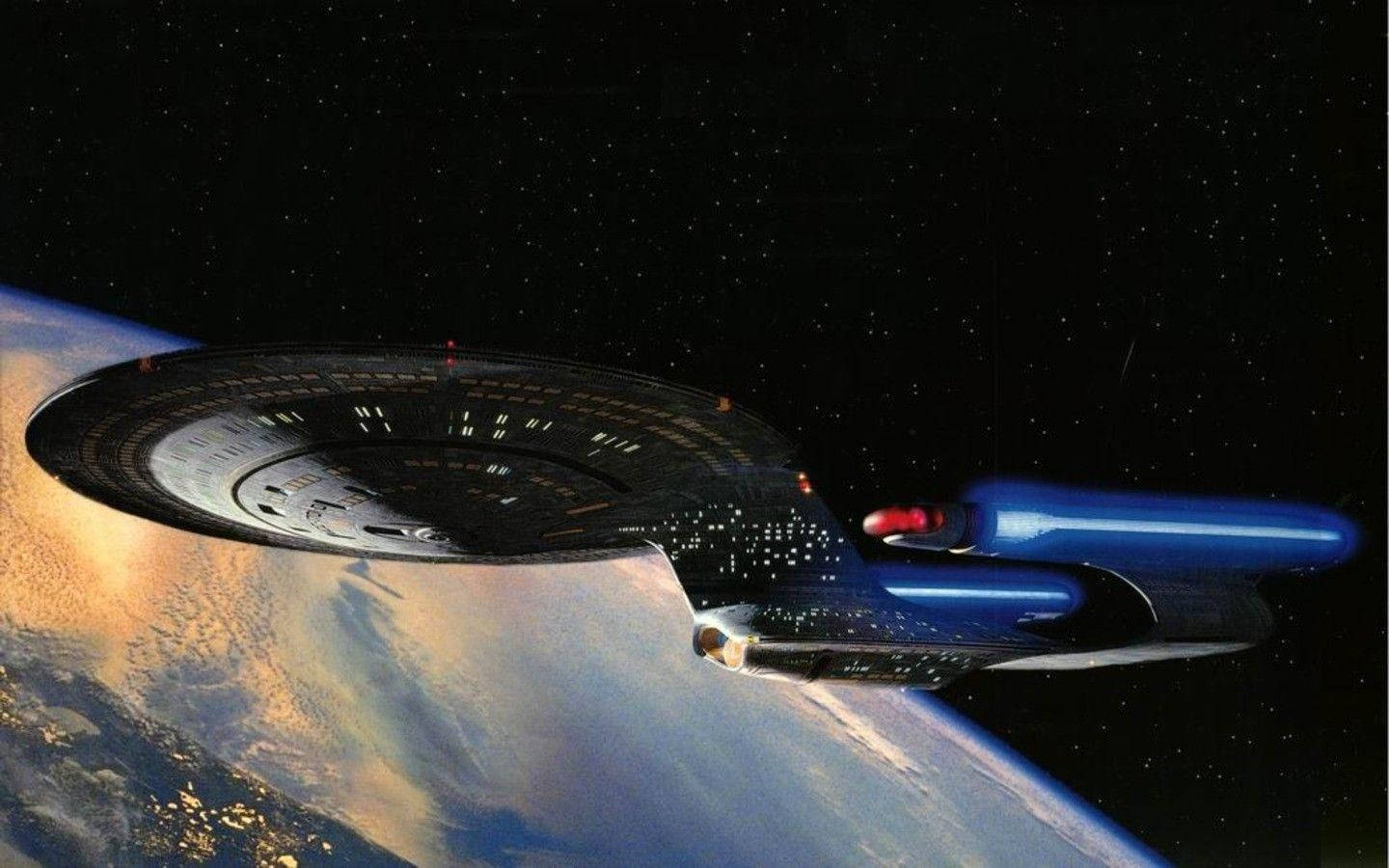Star Trek Starship Uss Enterprise Flying Over Earth