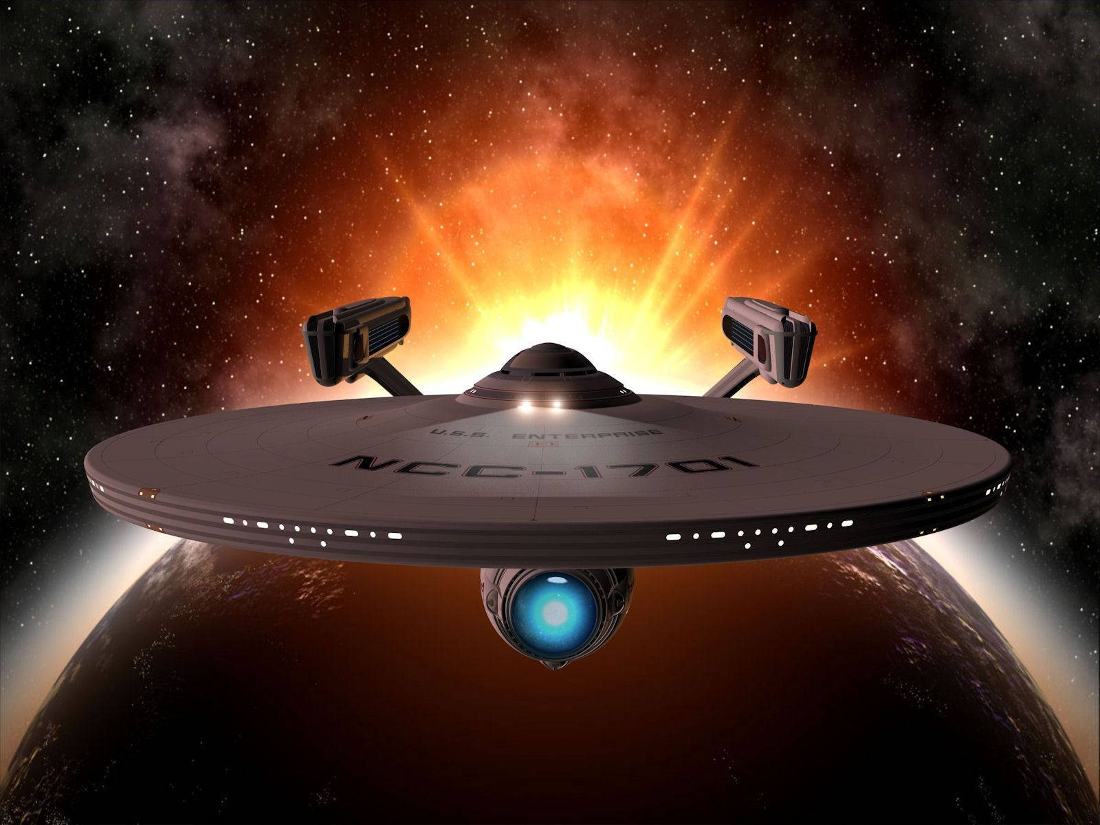 Star Trek Starship Uss Enterprise Flying Through Sun
