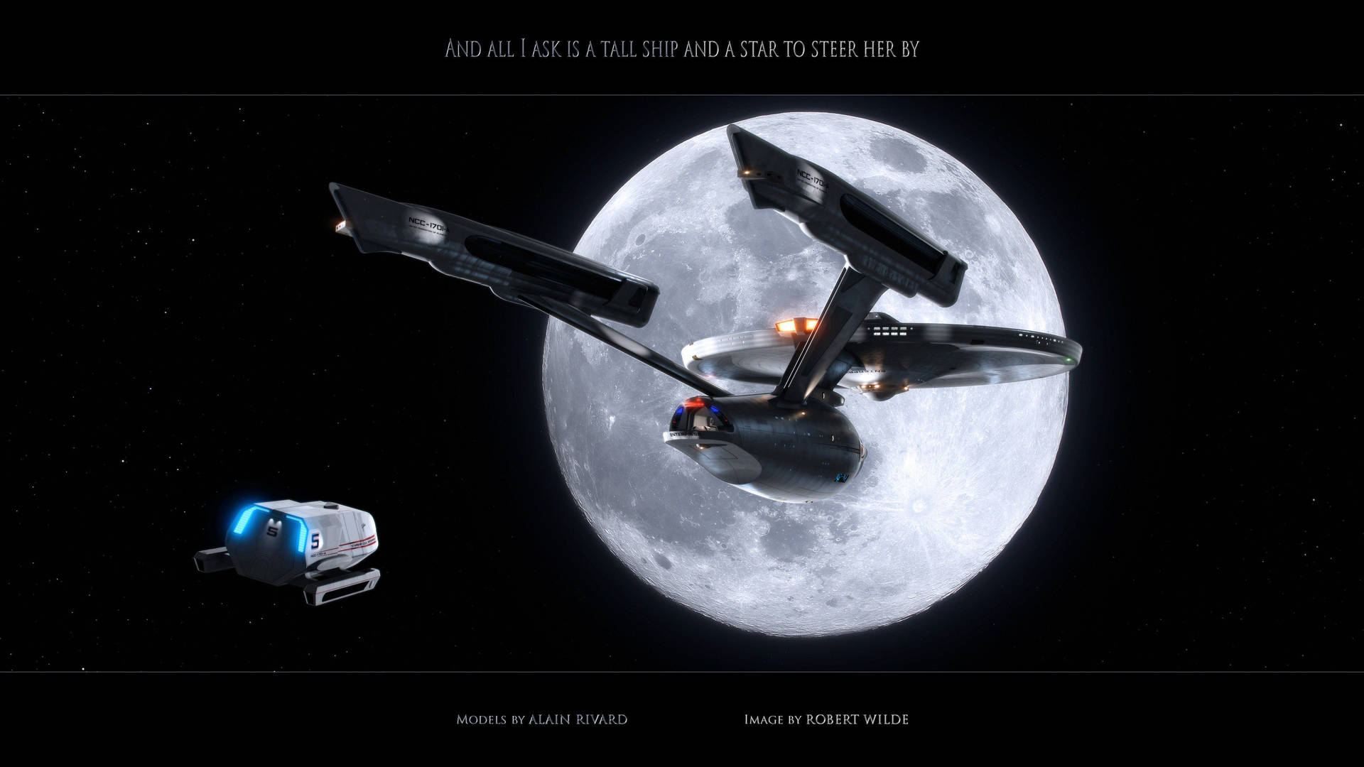 Star Trek Starship Uss Enterprise Near Moon Background