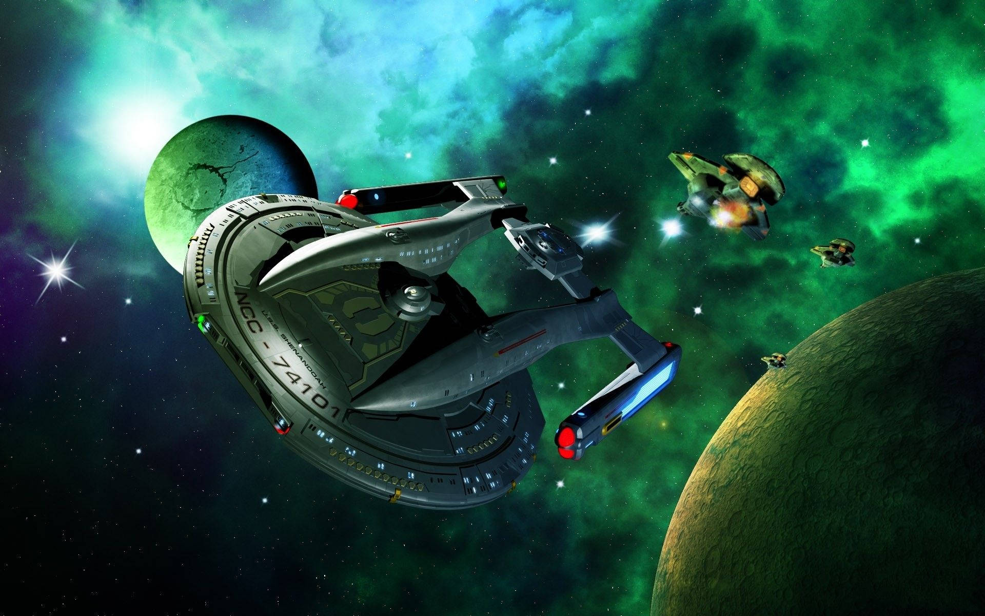 Star Trek Starship Uss Shenandoah In Green Background