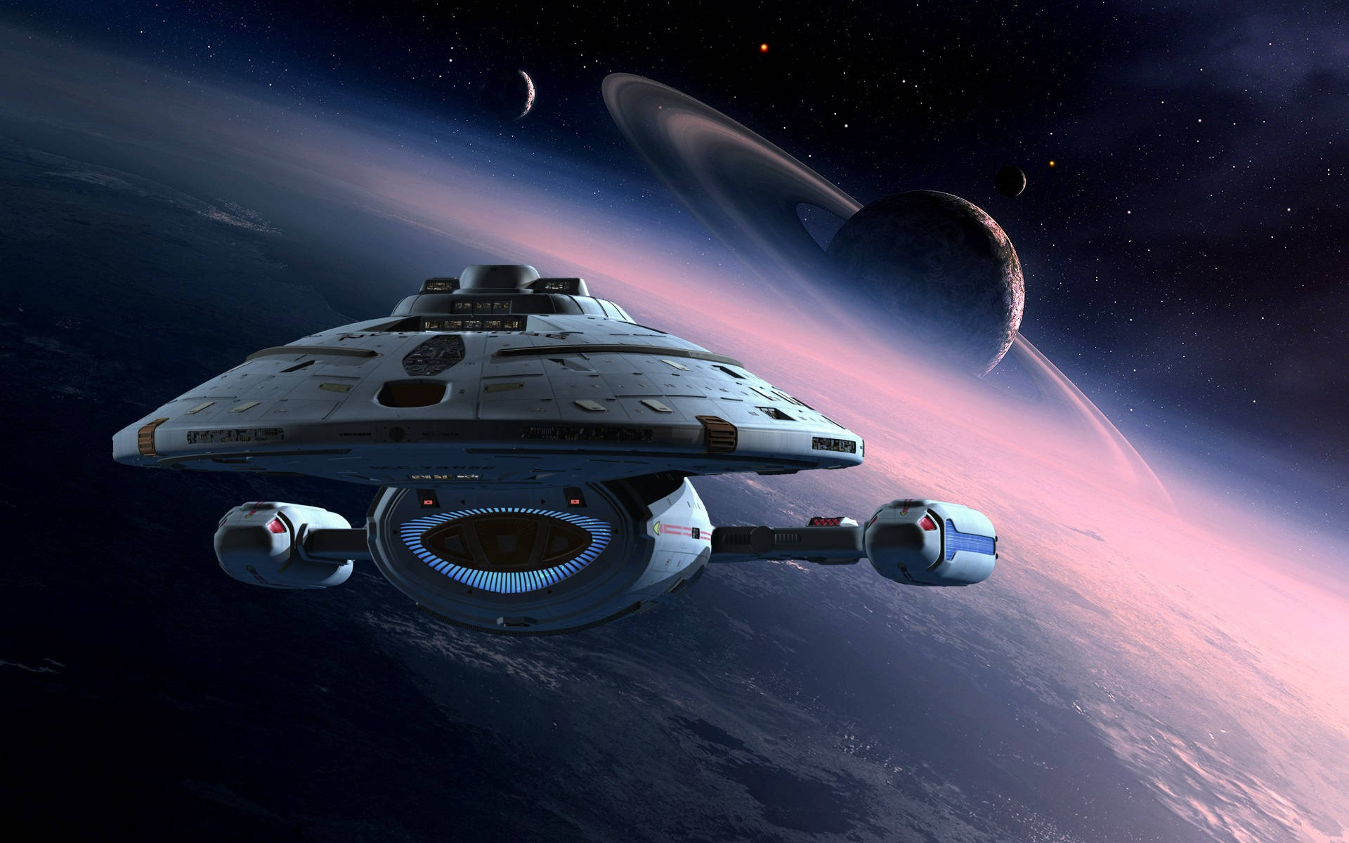 Star Trek Starship Uss Voyager Towards Saturn Background