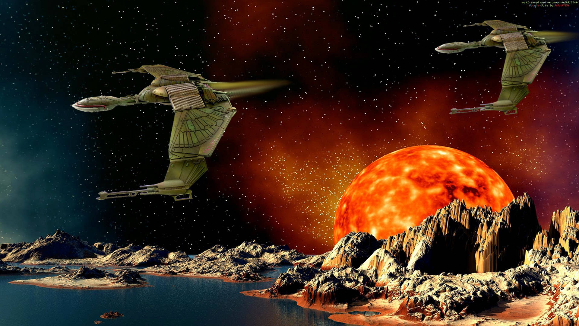 Star Trek Starships Klingon Starships On Planet Background