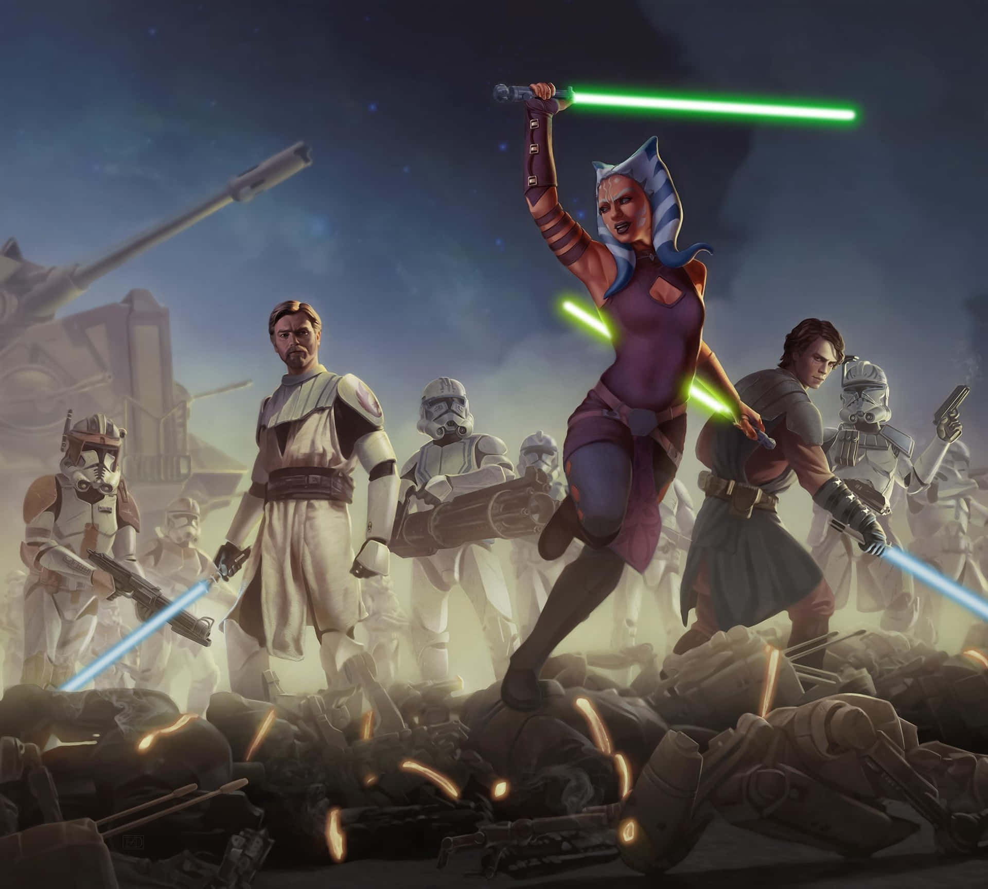 Star Wars Clonesand Jedi Battle Art Background