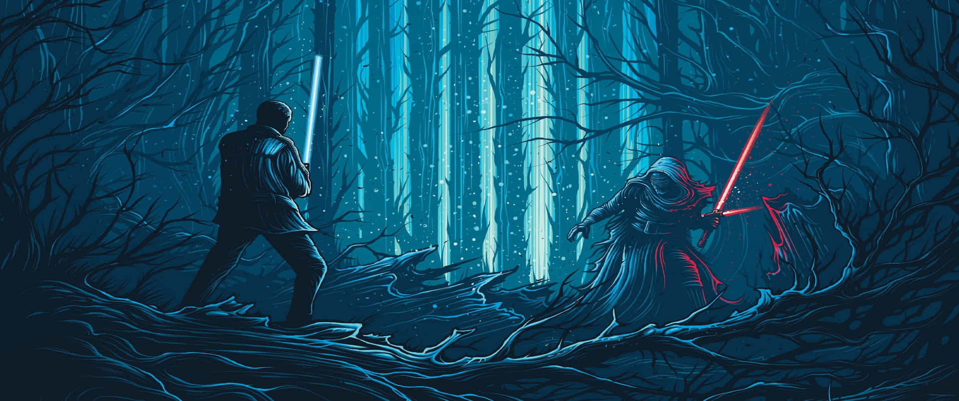 Star Wars Forest Duel Ultra Wide Background