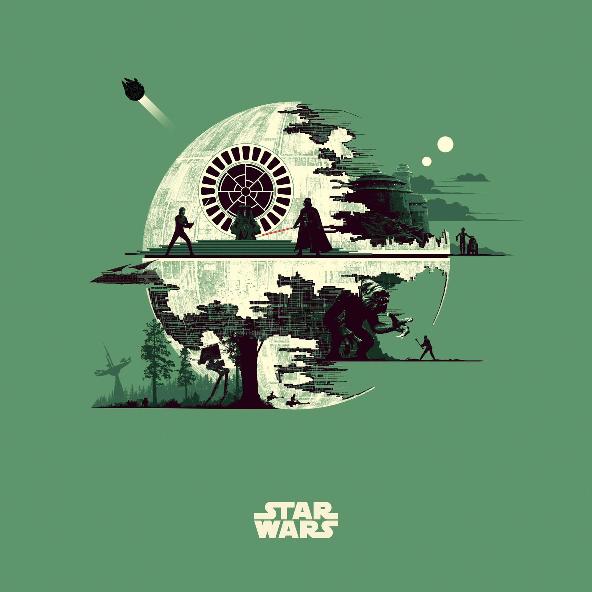 Star Wars Ipad Characters And Death Star Background