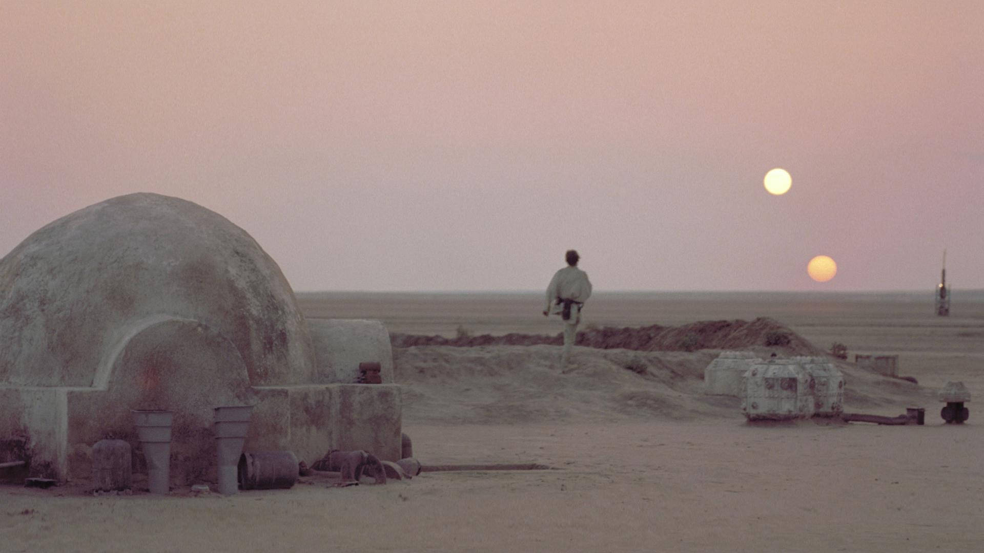 Star Wars Landscape With Binary Sunset Background