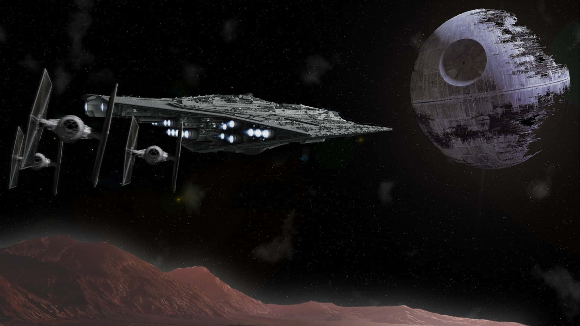 Star Wars Spacecrafts Approaching Death Star Background