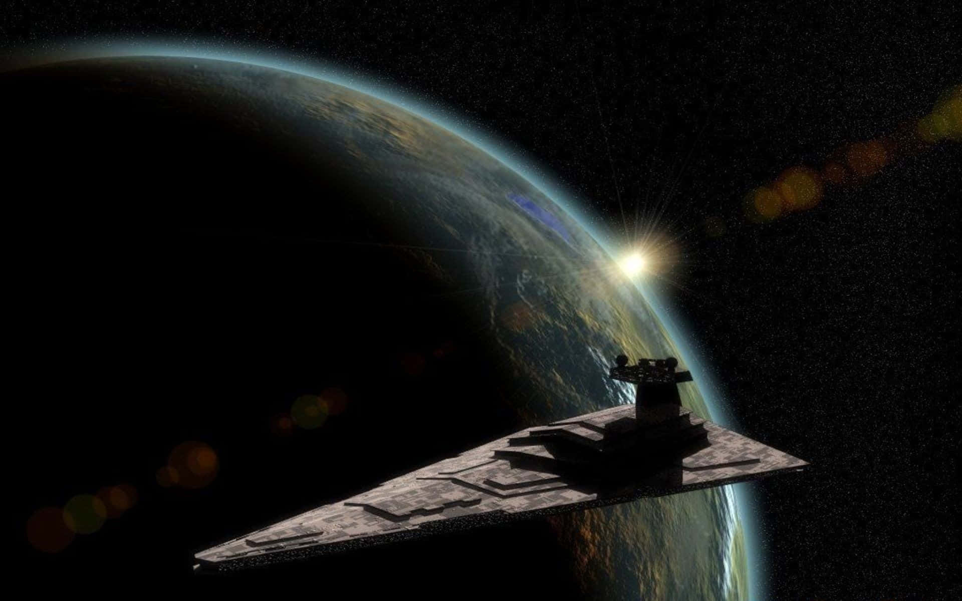 Star Wars Star Destroyer Orbiting Planet Background