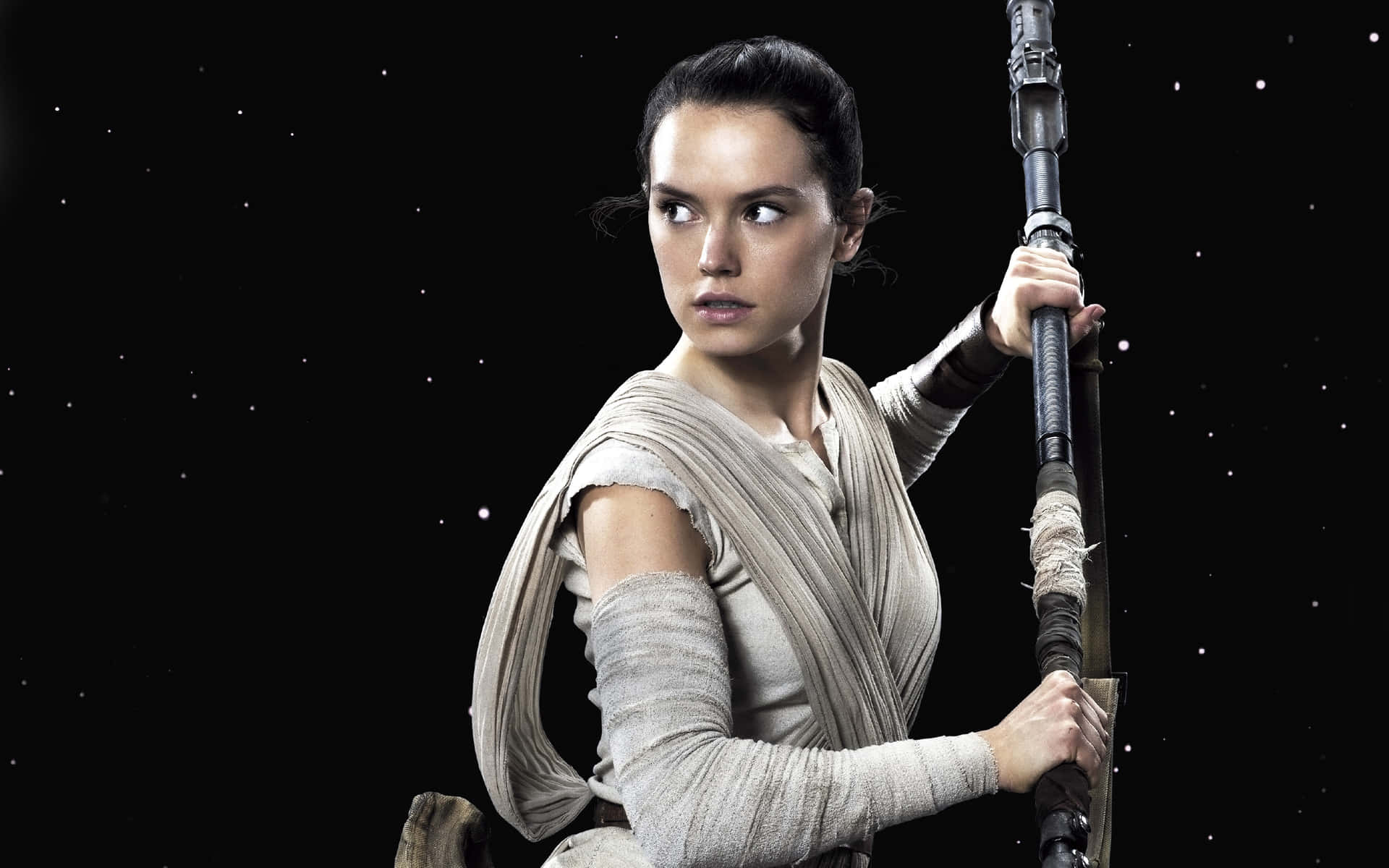 Star Wars The Force Awakens Rey With Staff Background