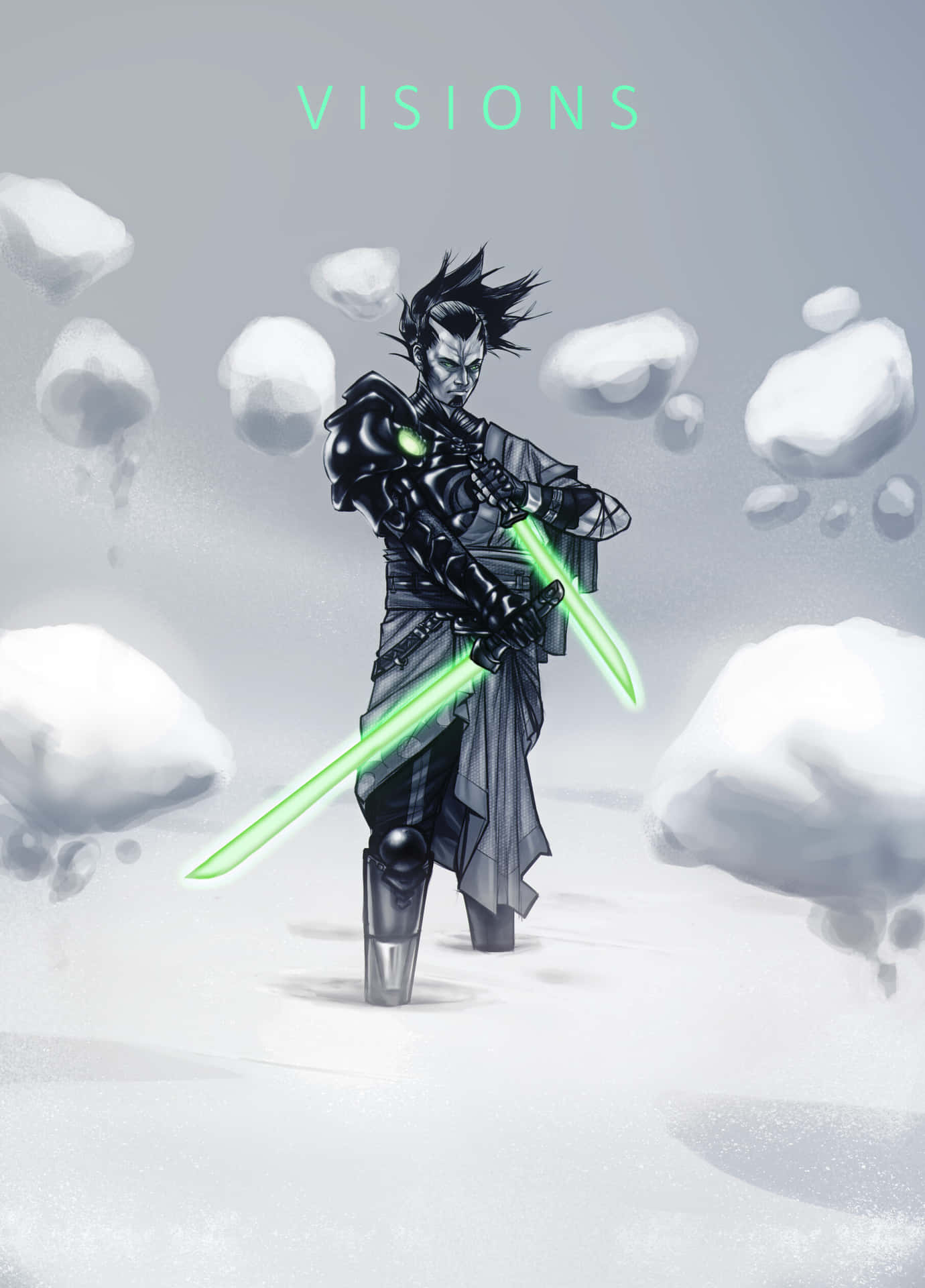 Star Wars Visions Warriorwith Lightsabers Background