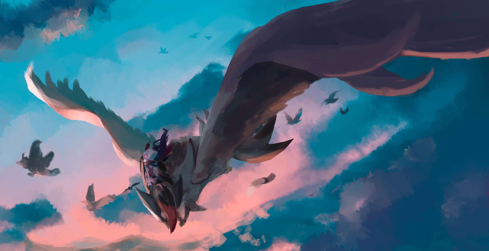 Staraptor Flying In Golden Hour Background