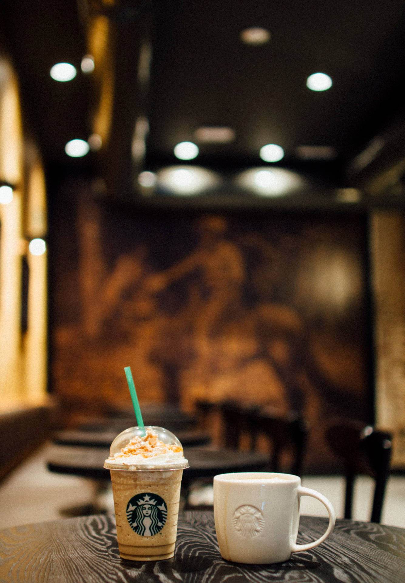 Starbucks Frappuccino And White Mug Background