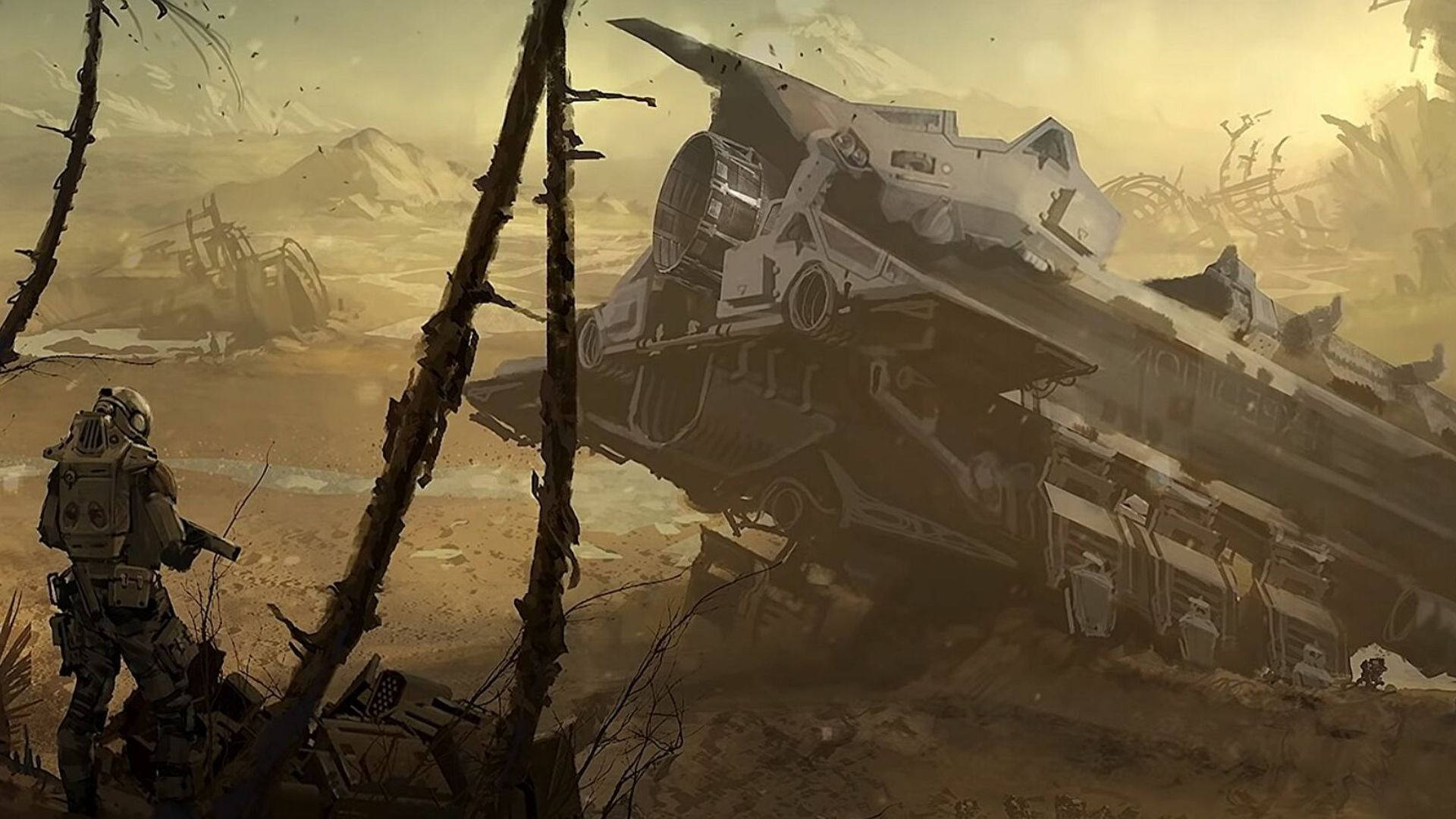 Starfield Wrecked Spaceship Background
