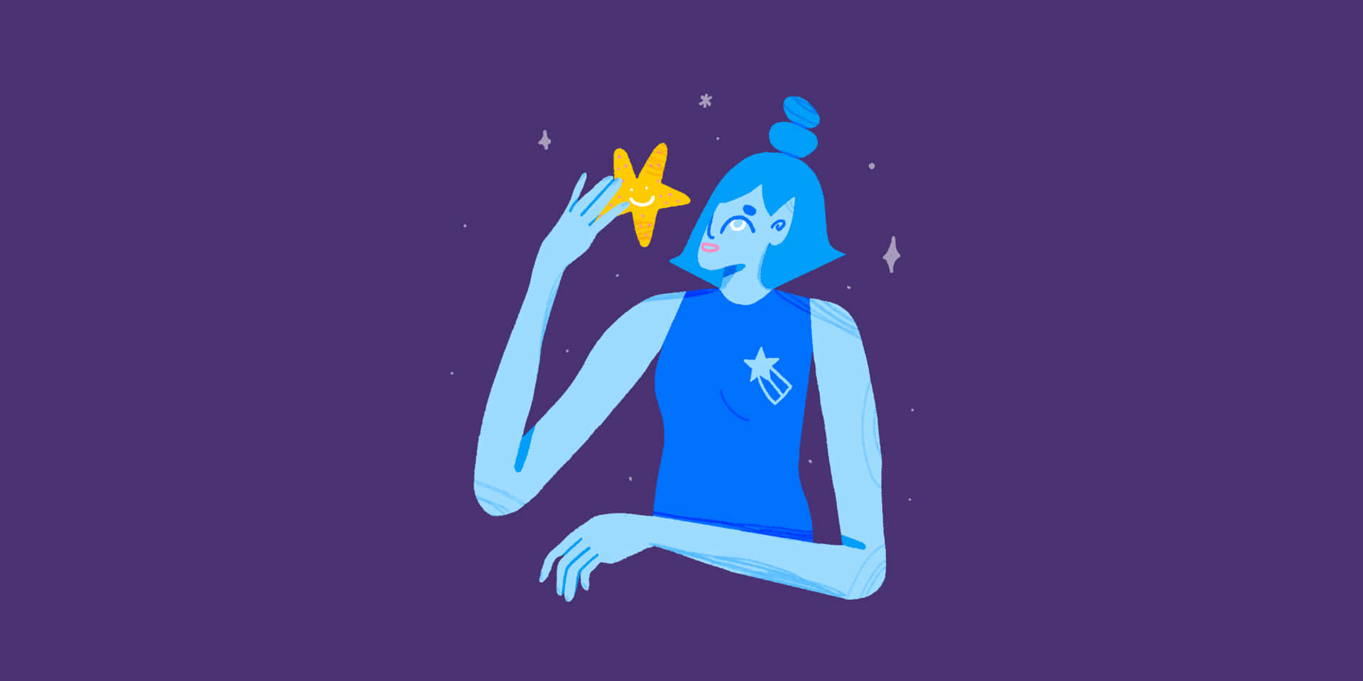 Stargazing Blue Character Illustration