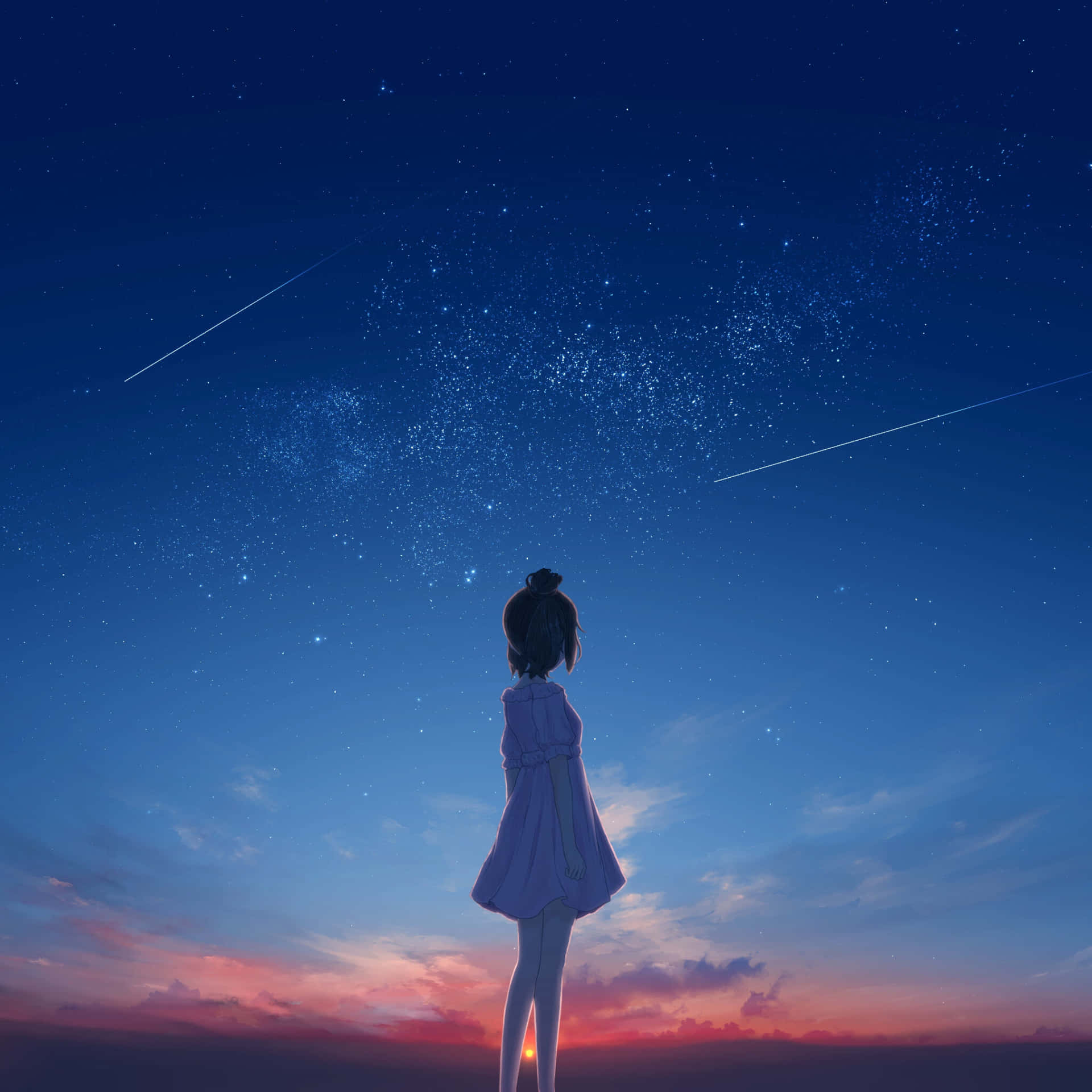 Stargazing Solitude Anime Girl Background