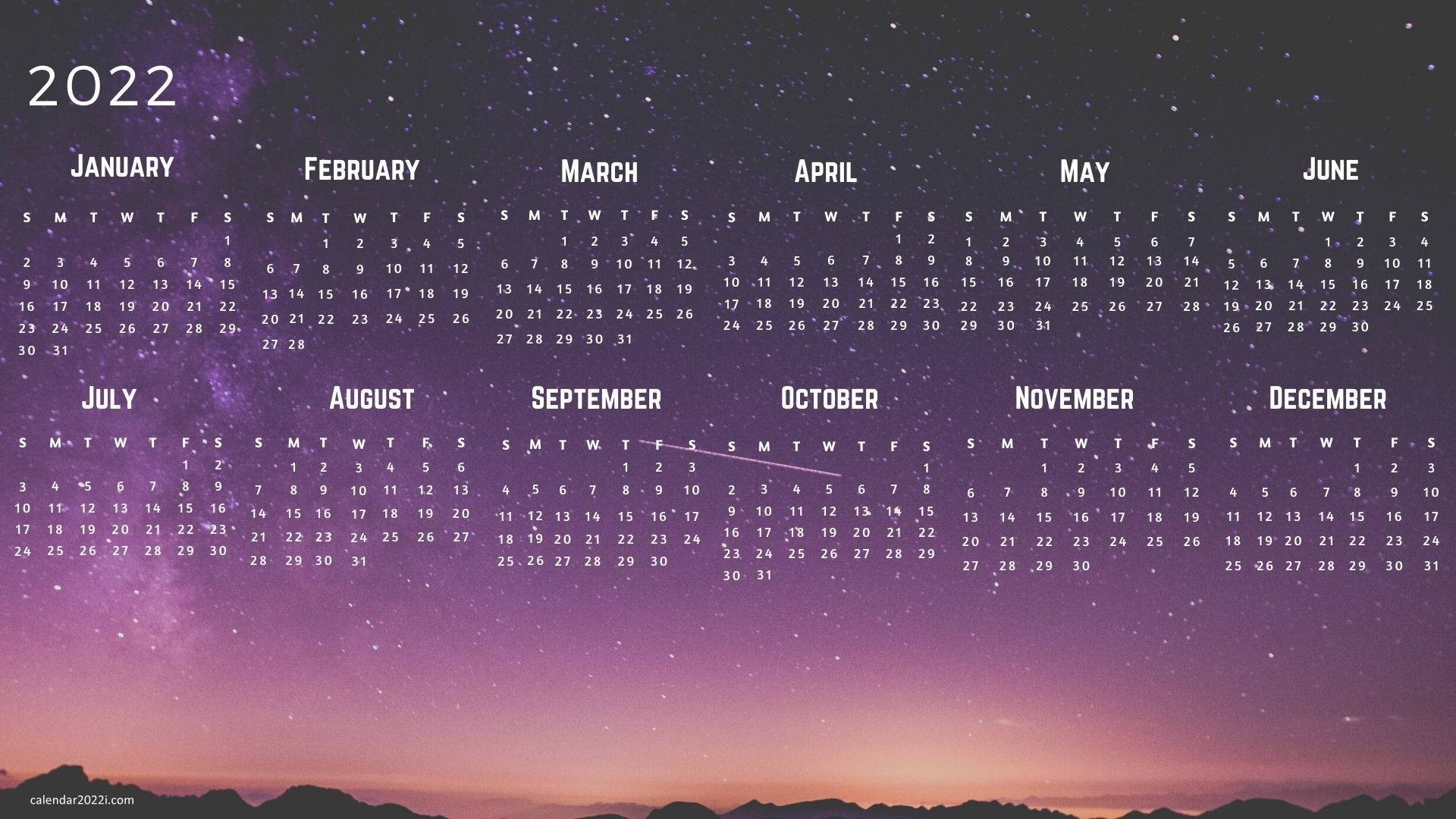 Starry 2022 Calendar Background