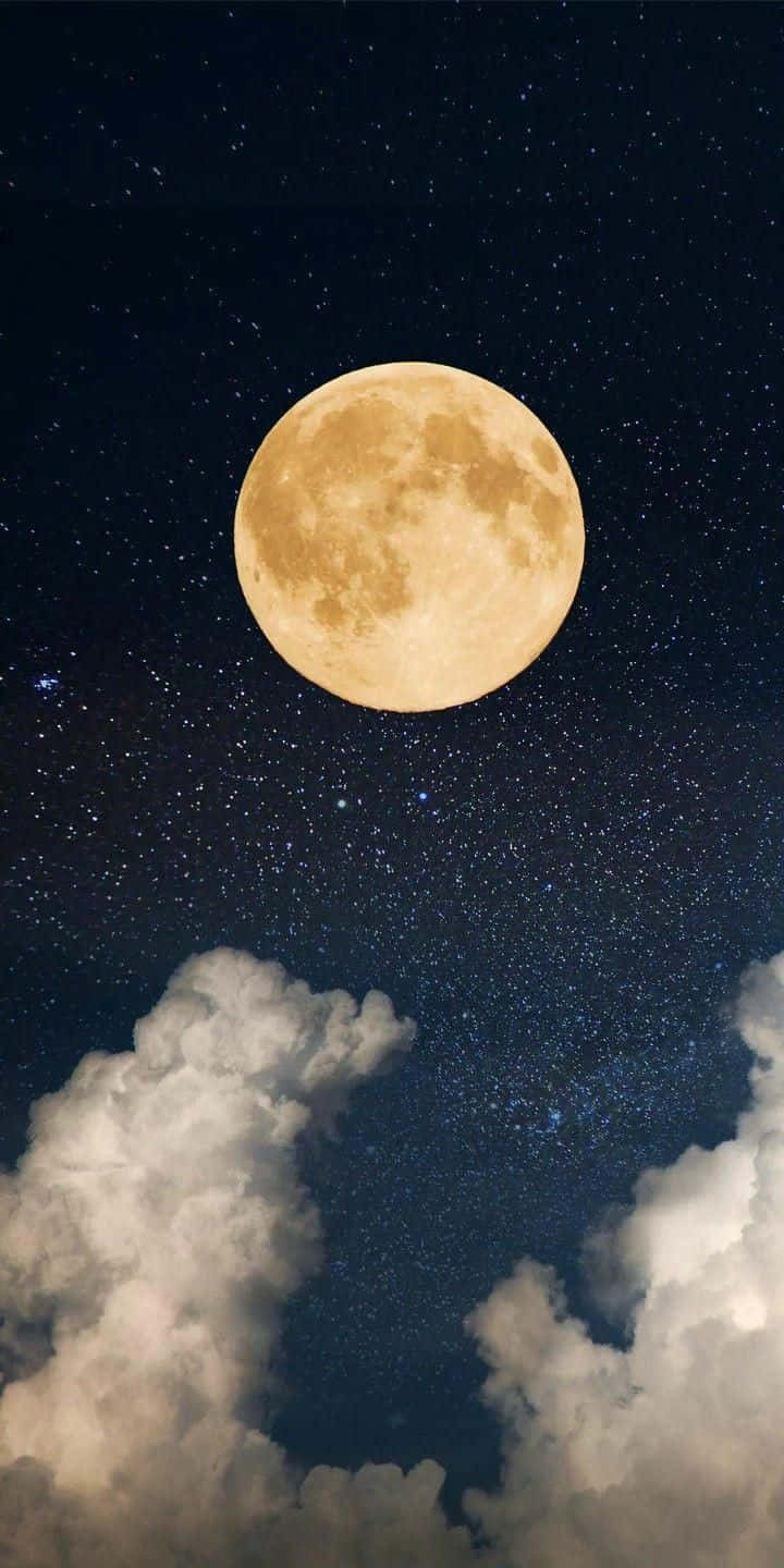 Starry And Yellow Night Sky Moon Background